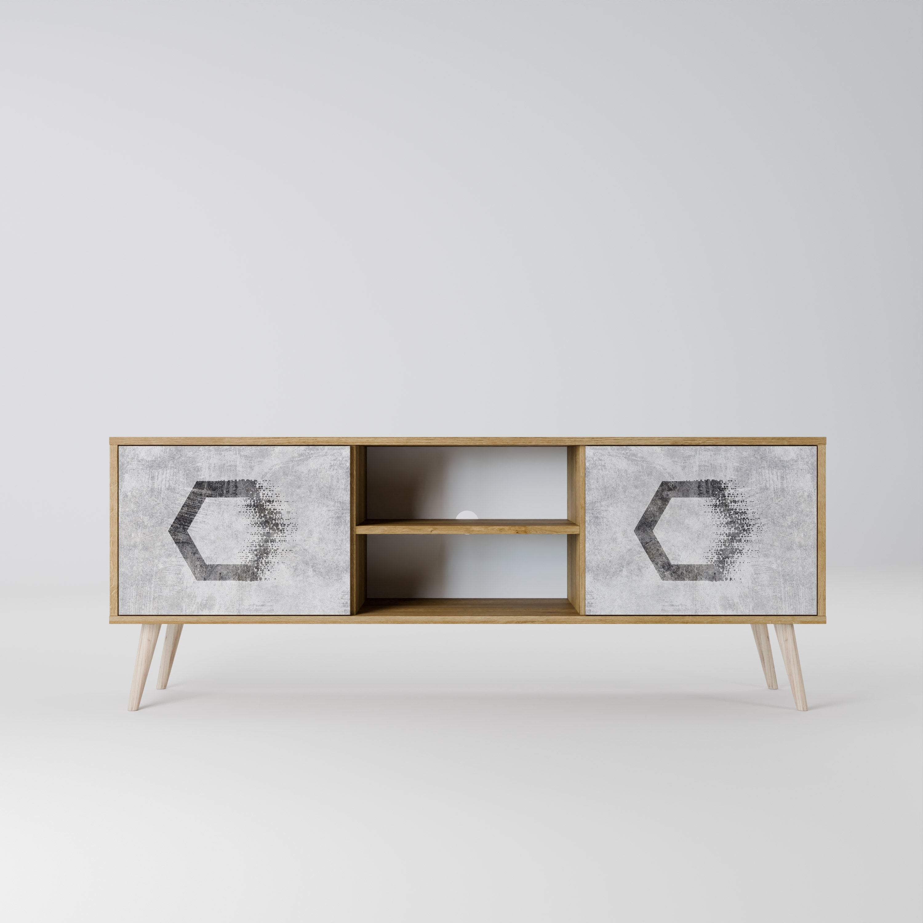 Mueble de TV de 2 puertas FIGURAS HEXAGONALES efecto roble