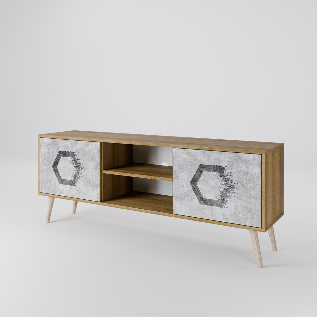 Mueble de TV de 2 puertas FIGURAS HEXAGONALES efecto roble