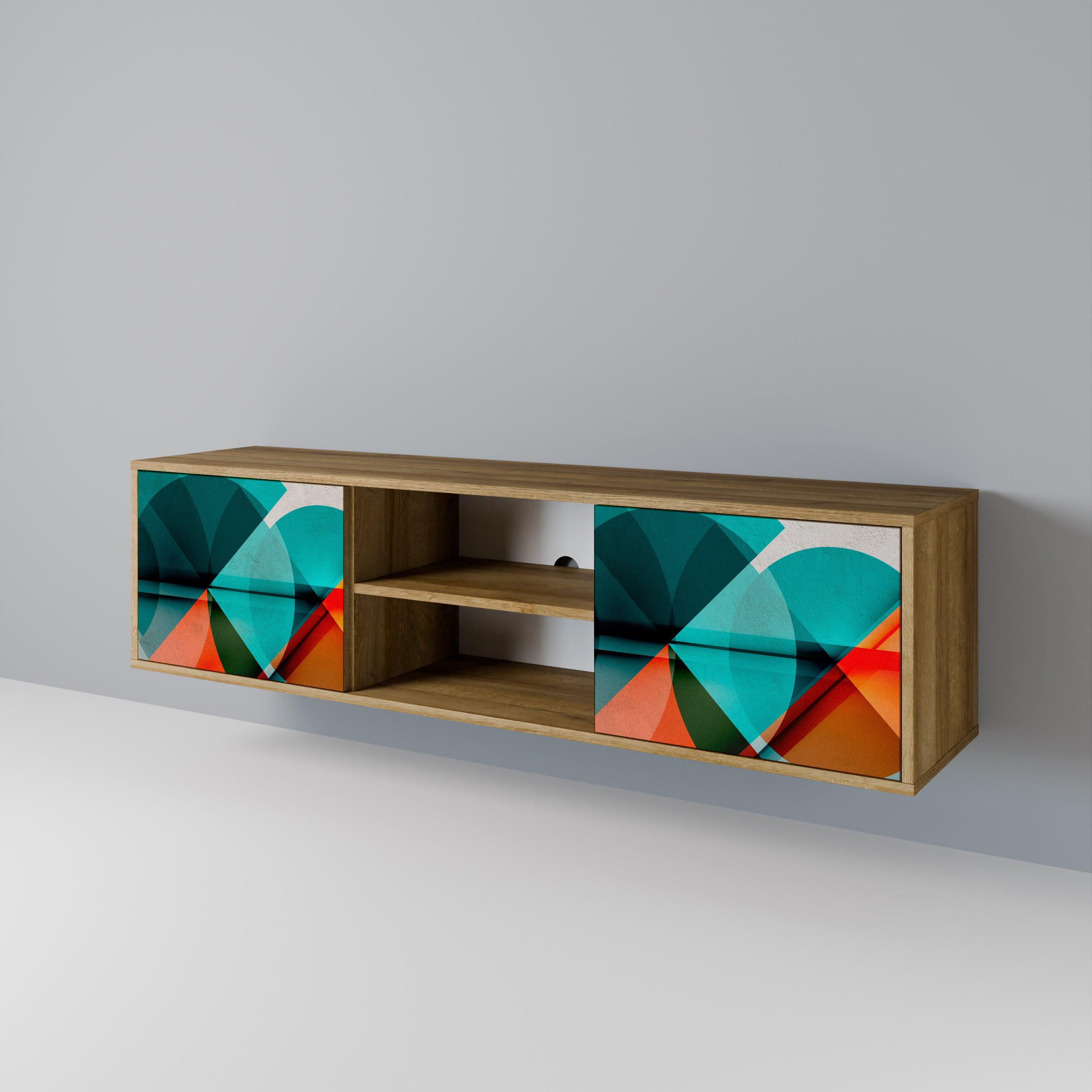Mueble de TV CIRCULAR RHAPSODY de 2 puertas con efecto roble