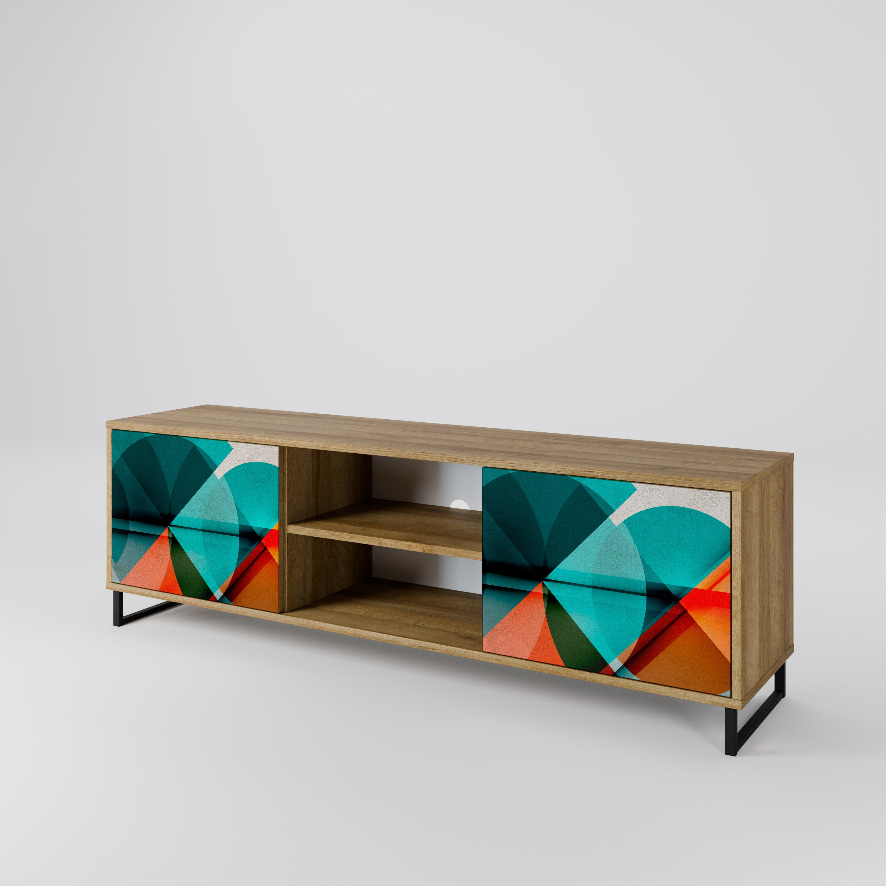 Mueble de TV CIRCULAR RHAPSODY de 2 puertas con efecto roble