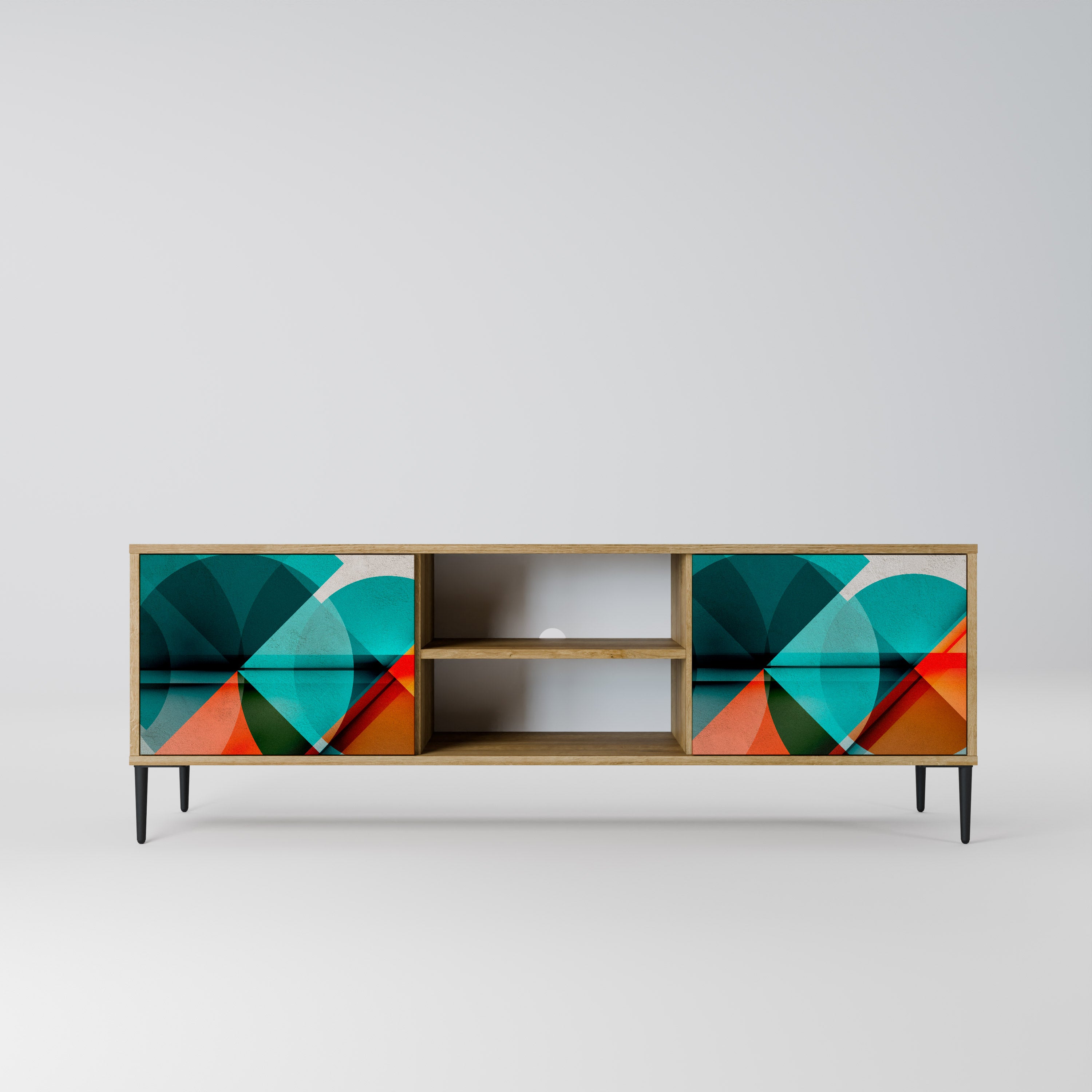 Mueble de TV CIRCULAR RHAPSODY de 2 puertas con efecto roble