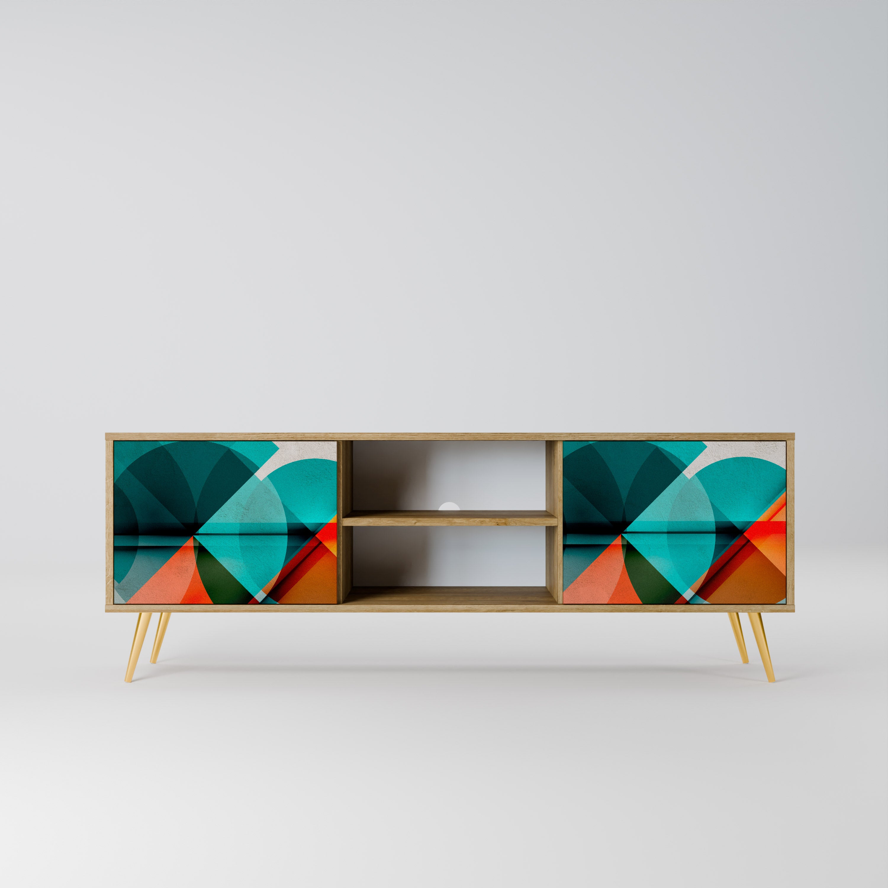 Mueble de TV CIRCULAR RHAPSODY de 2 puertas con efecto roble