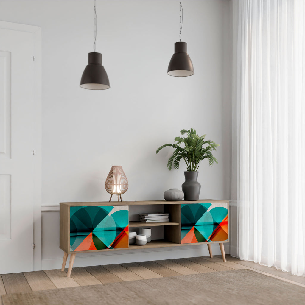 Mueble de TV CIRCULAR RHAPSODY de 2 puertas con efecto roble