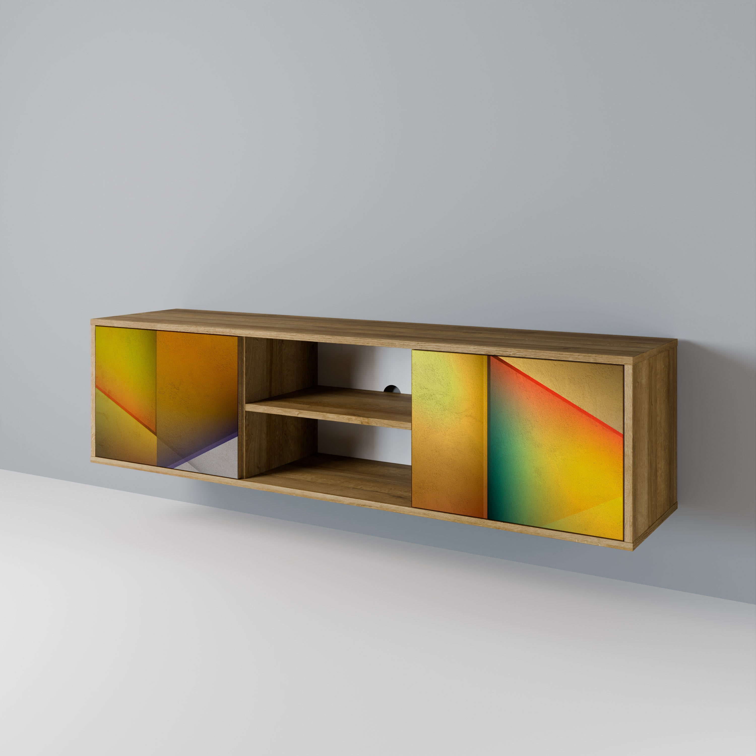 Mueble de TV de 2 puertas con efecto roble y nitidez penetrante