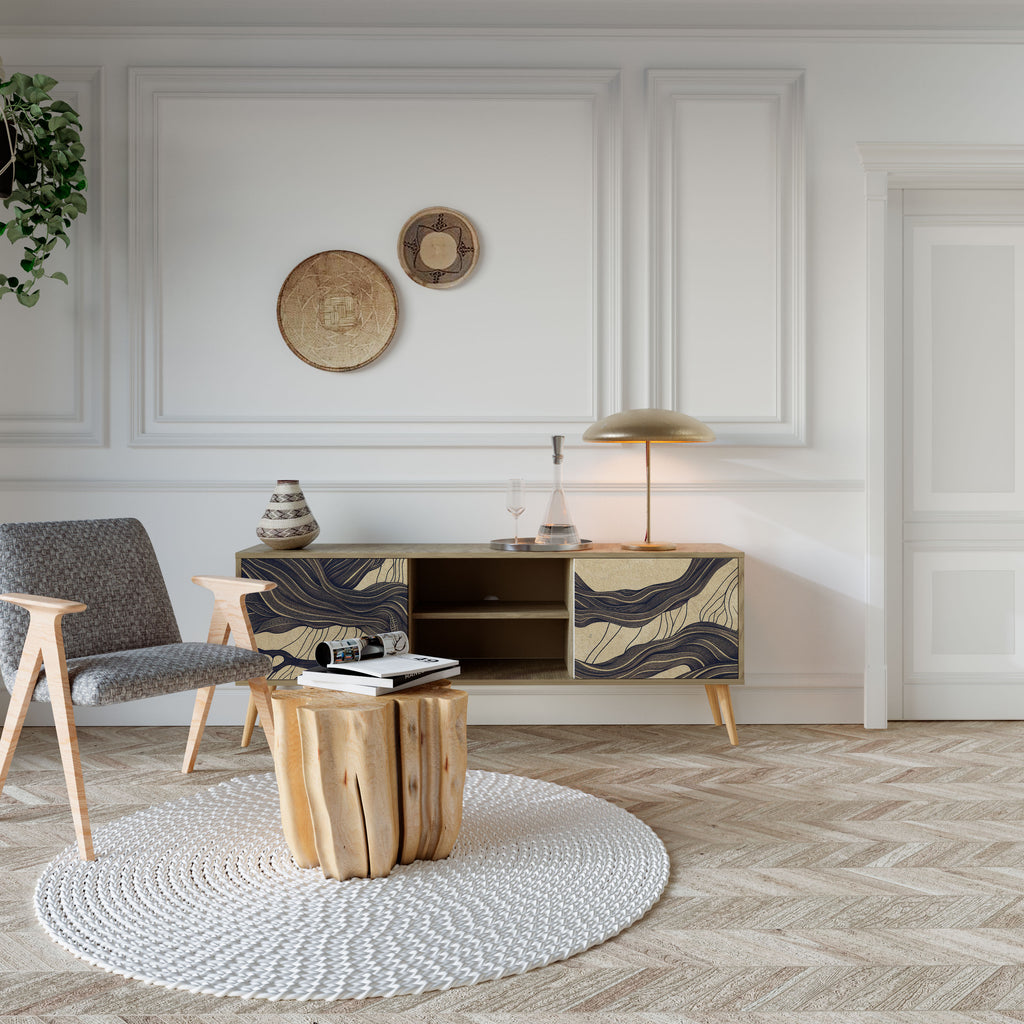 Mueble de TV de 2 puertas UNFIED FRAGMENTS con efecto roble