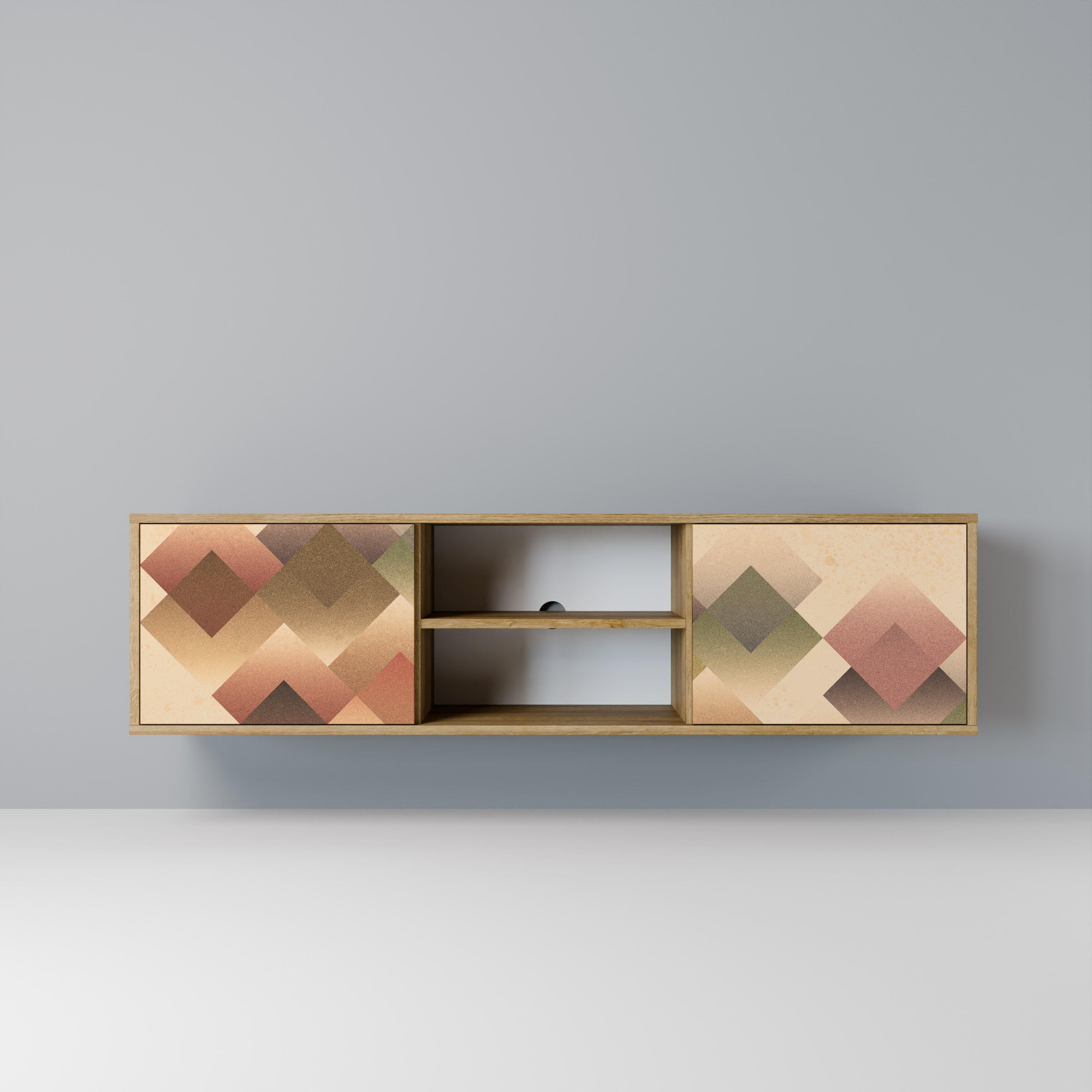 Mueble de TV GEOMETRIC FUSION de 2 puertas con efecto roble