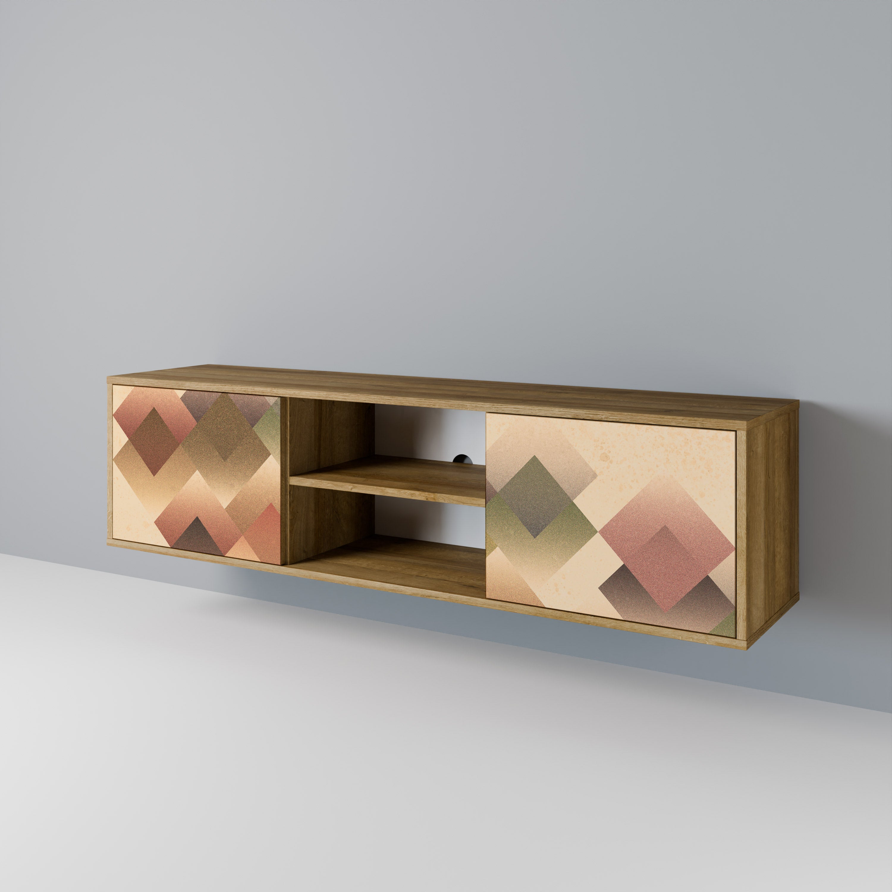 Mueble de TV GEOMETRIC FUSION de 2 puertas con efecto roble