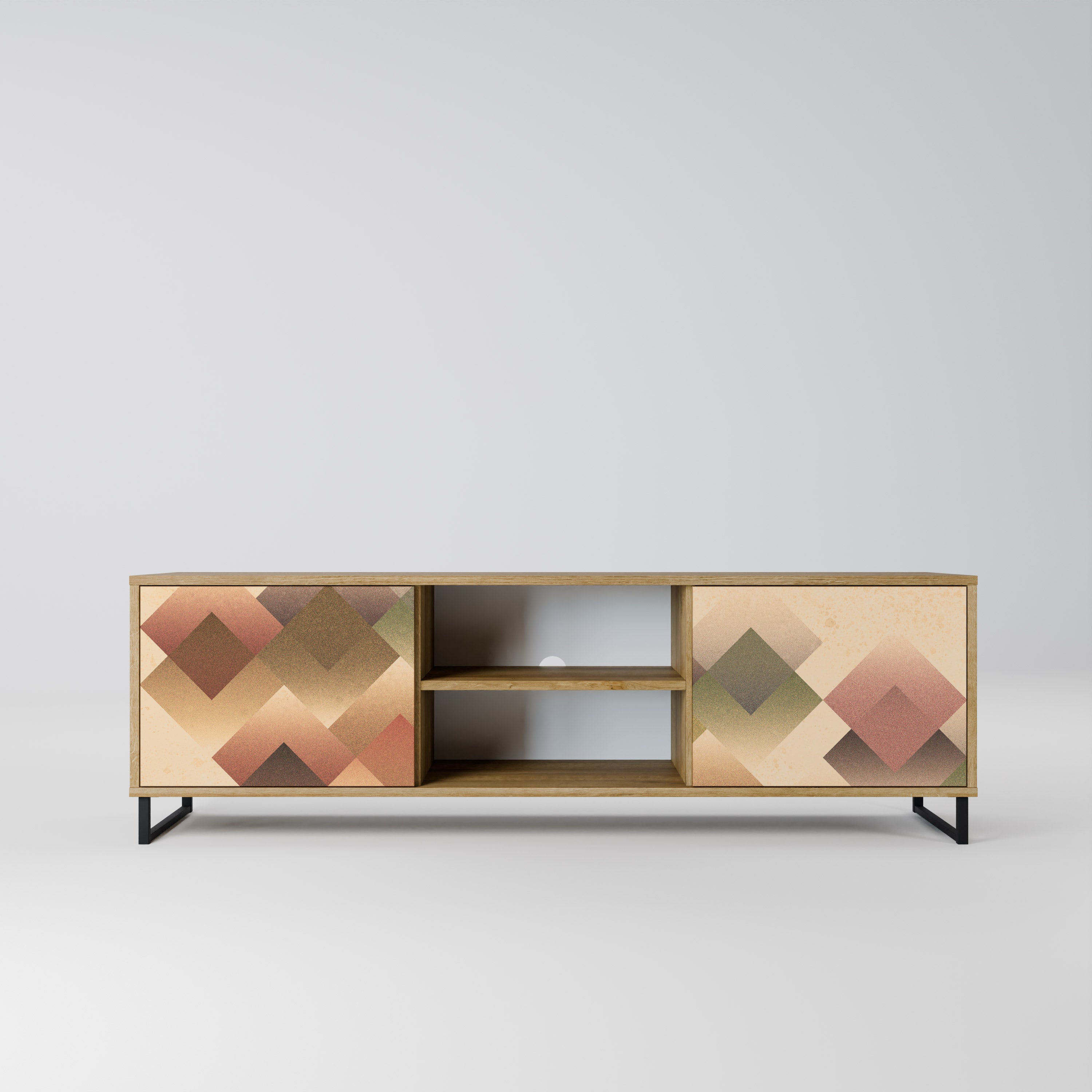 Mueble de TV GEOMETRIC FUSION de 2 puertas con efecto roble