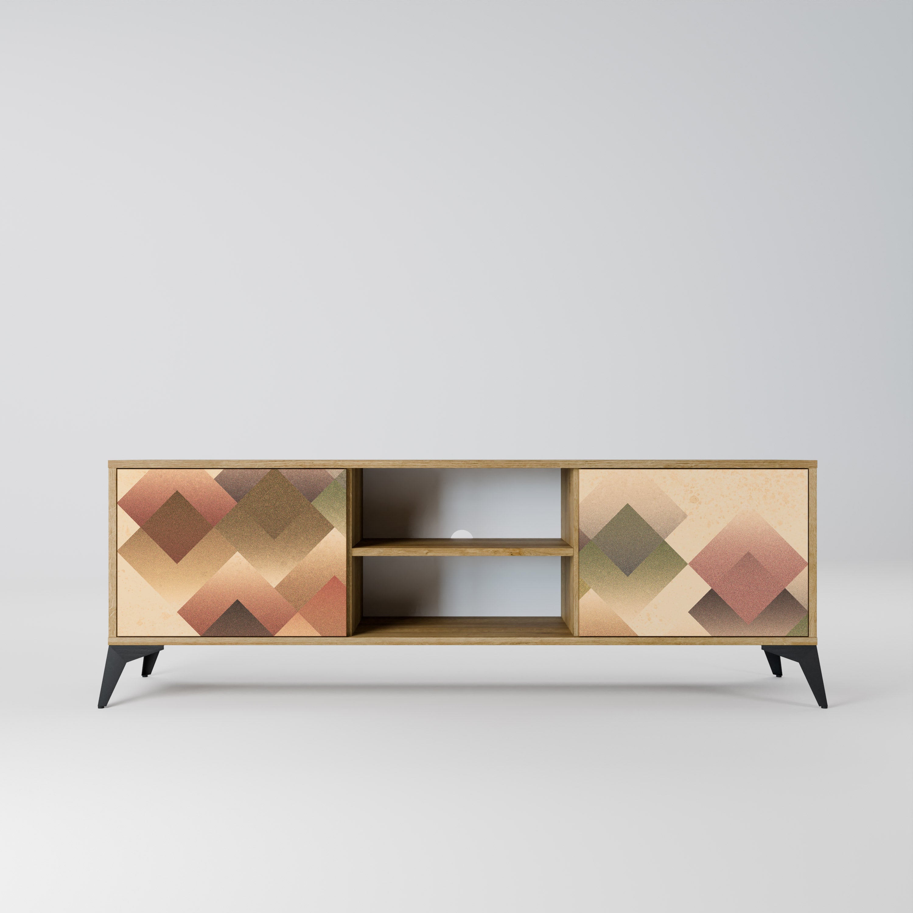 Mueble de TV GEOMETRIC FUSION de 2 puertas con efecto roble
