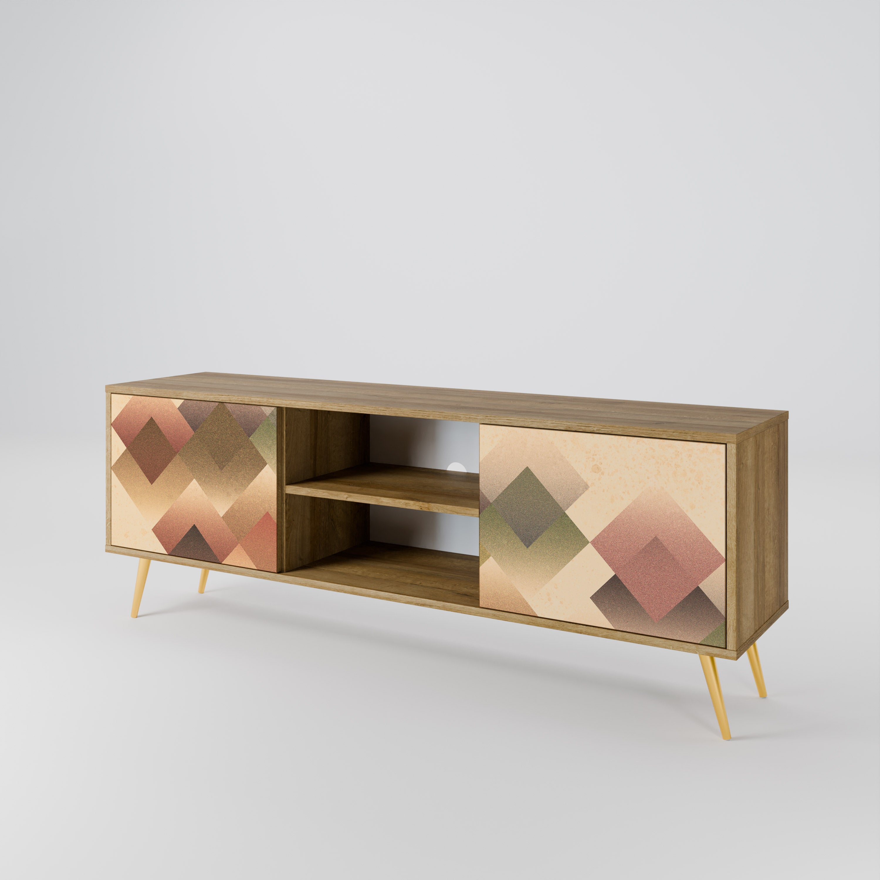 Mueble de TV GEOMETRIC FUSION de 2 puertas con efecto roble