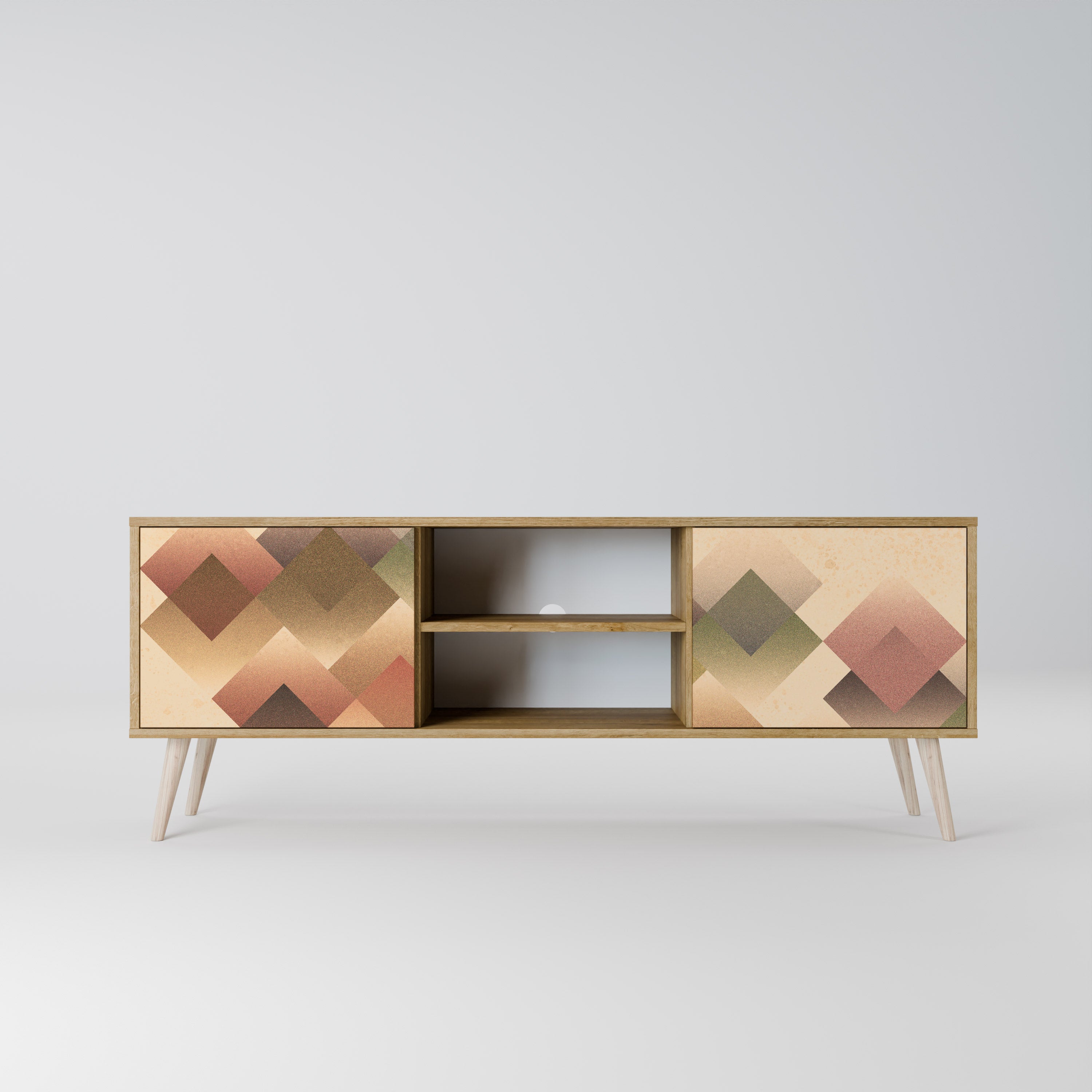 Mueble de TV GEOMETRIC FUSION de 2 puertas con efecto roble