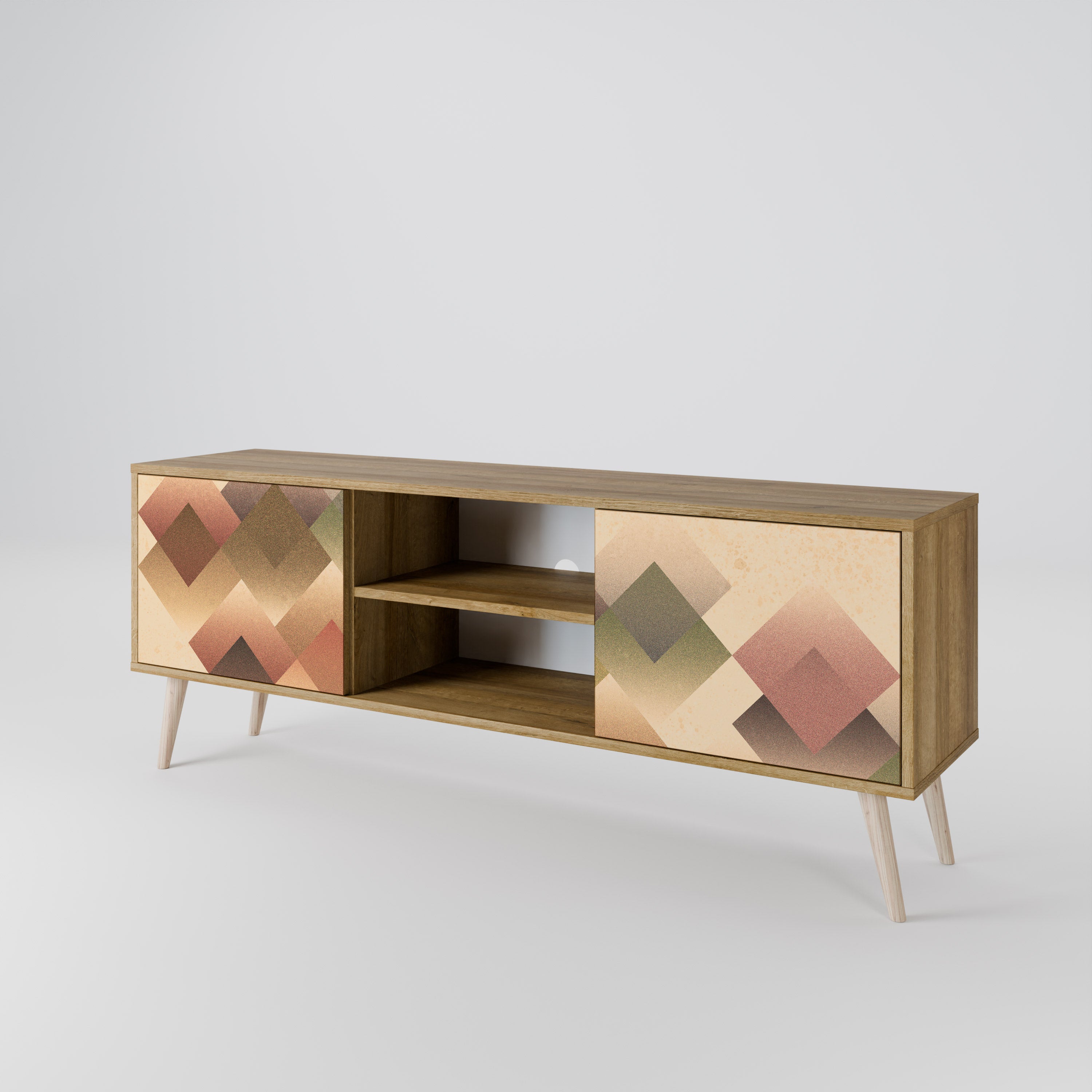 Mueble de TV GEOMETRIC FUSION de 2 puertas con efecto roble