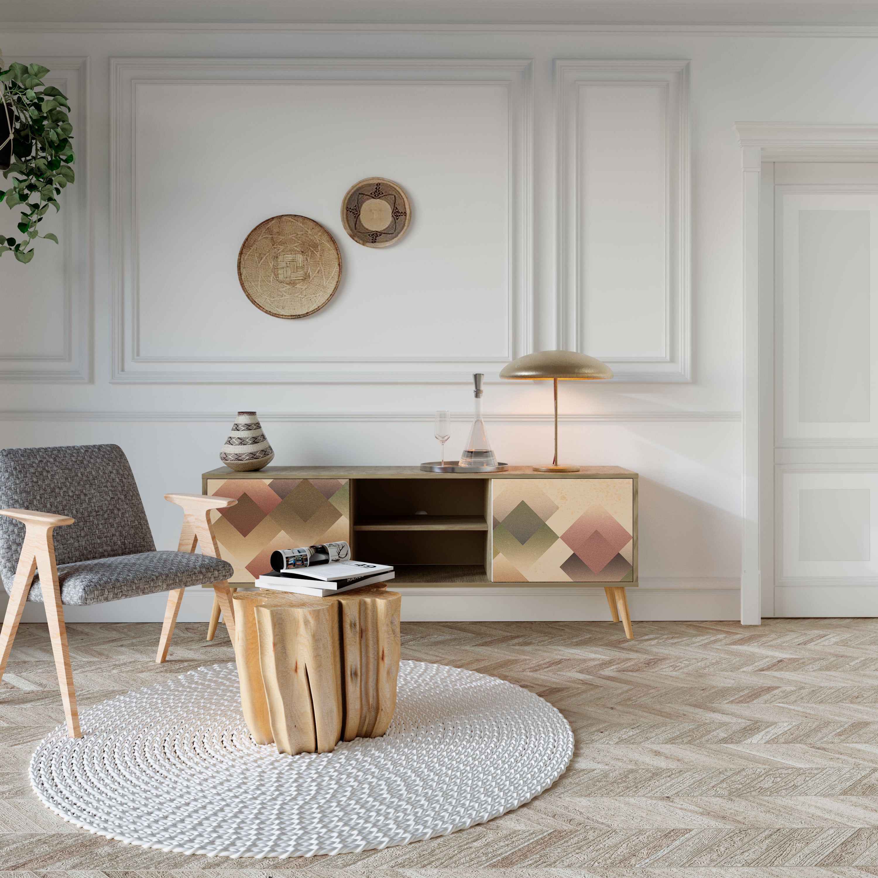 Mueble de TV GEOMETRIC FUSION de 2 puertas con efecto roble