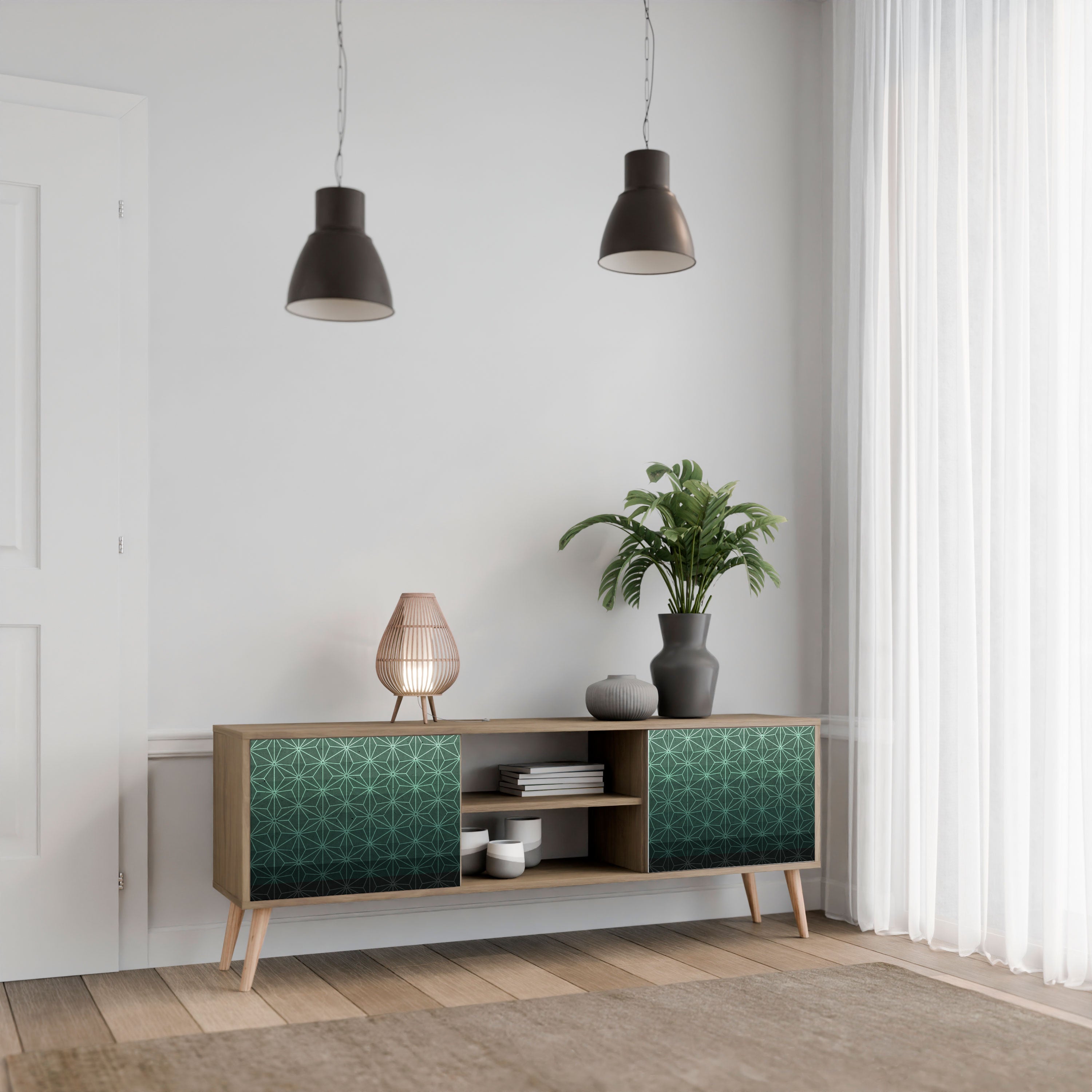 ORNAMENTAL GLIMMER 2-Door TV Stand in Oak Effect