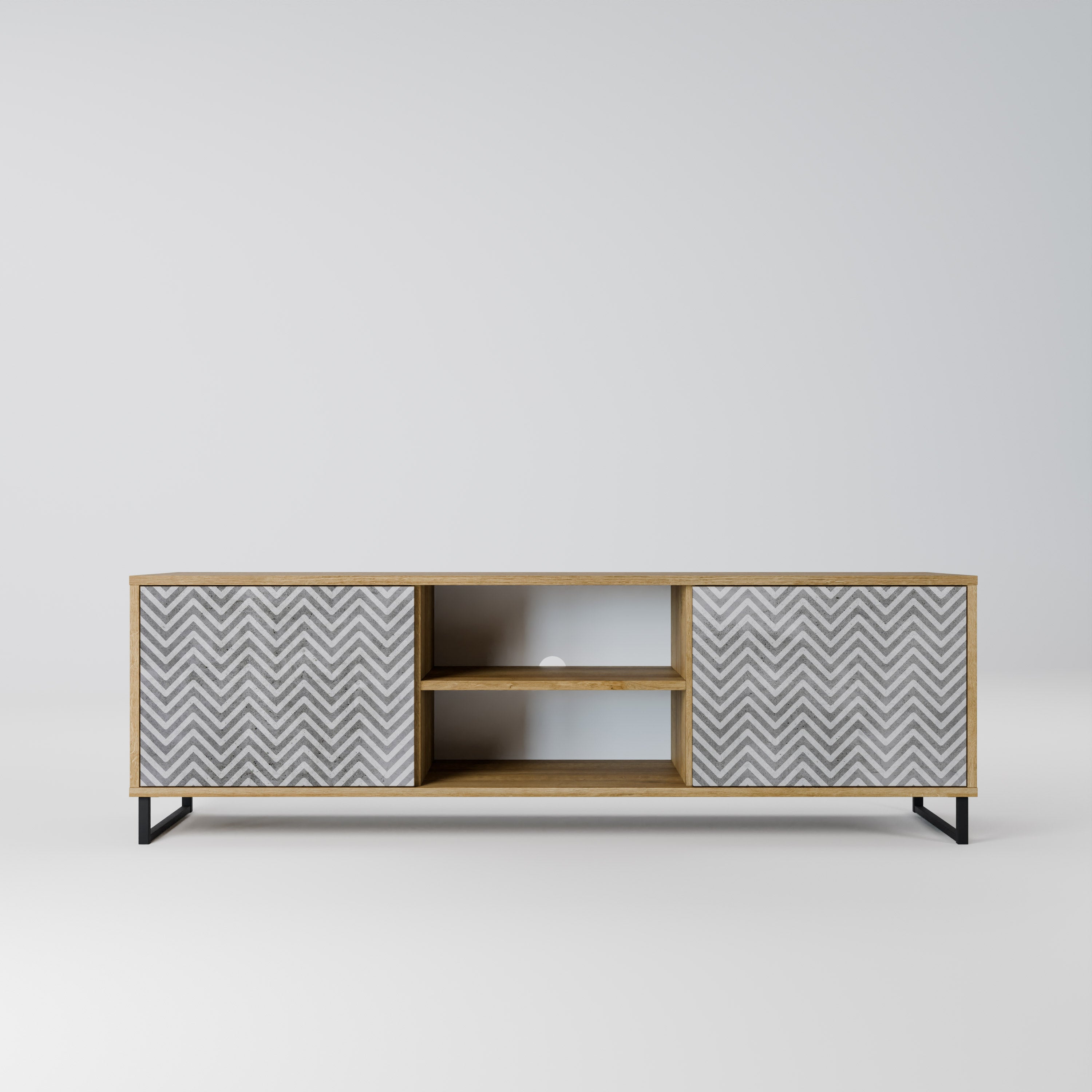 Mueble de TV de 2 puertas CONCRETE ZIG ZAG con efecto roble