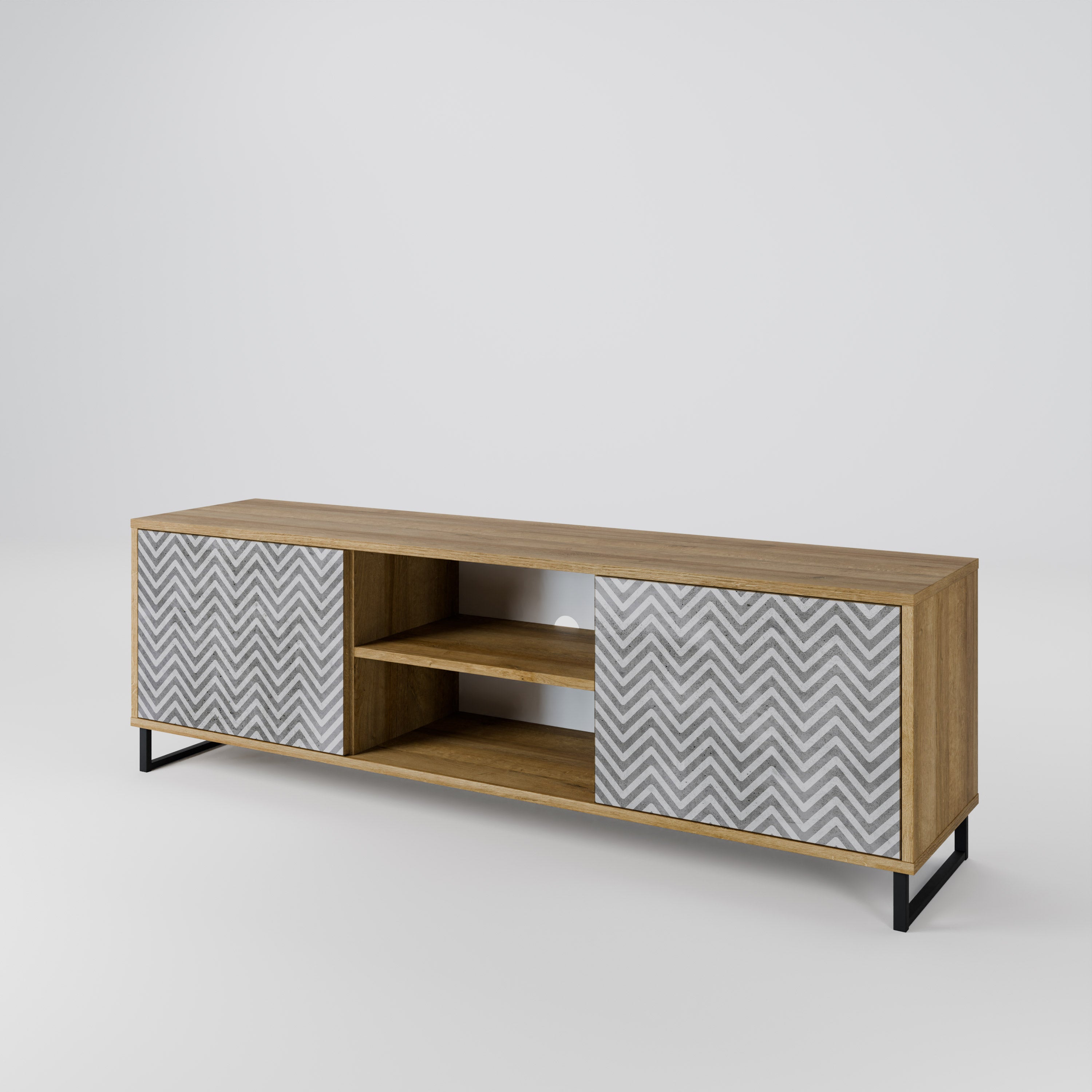 Mueble de TV de 2 puertas CONCRETE ZIG ZAG con efecto roble
