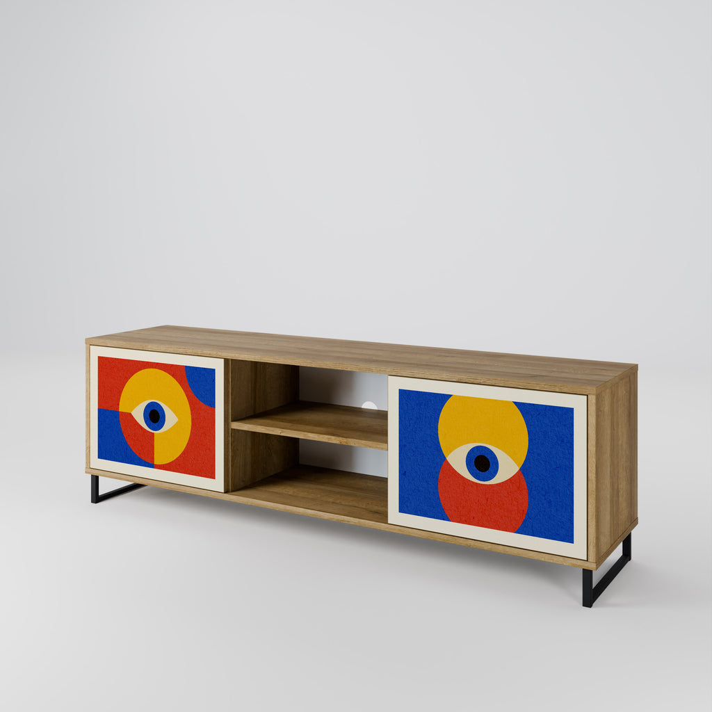 Mueble de TV de 2 puertas GEOMETRIC EYES con efecto roble