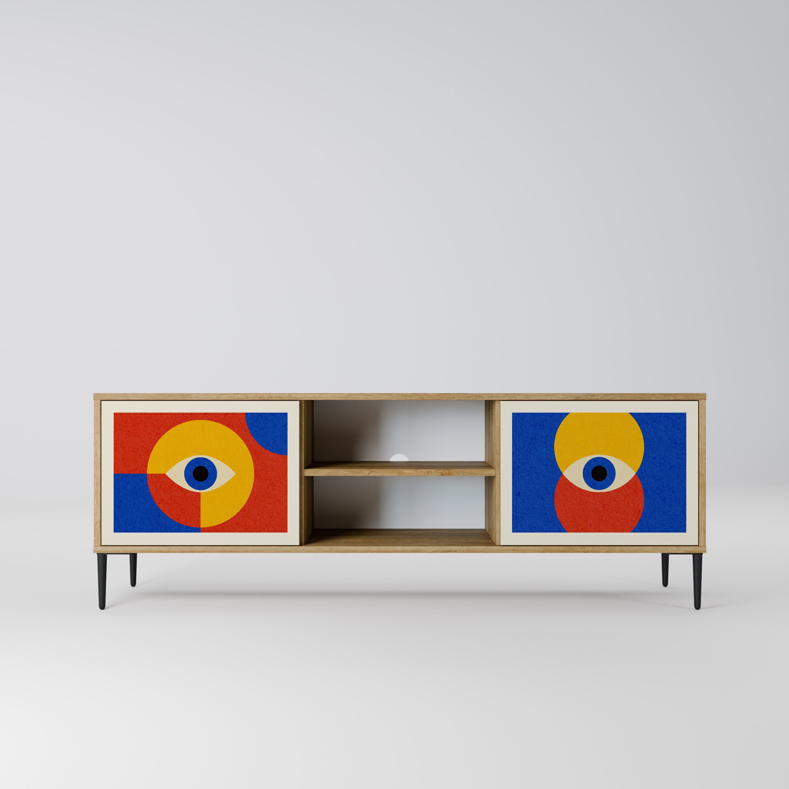 Mueble de TV de 2 puertas GEOMETRIC EYES con efecto roble