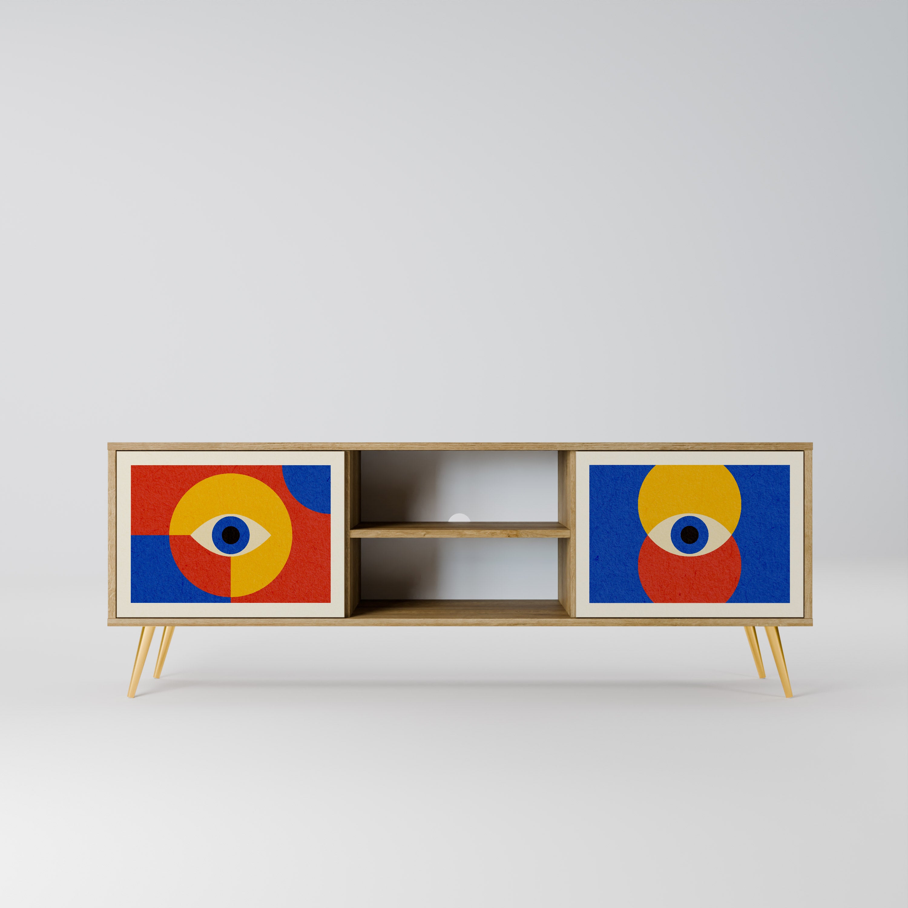Mueble de TV de 2 puertas GEOMETRIC EYES con efecto roble