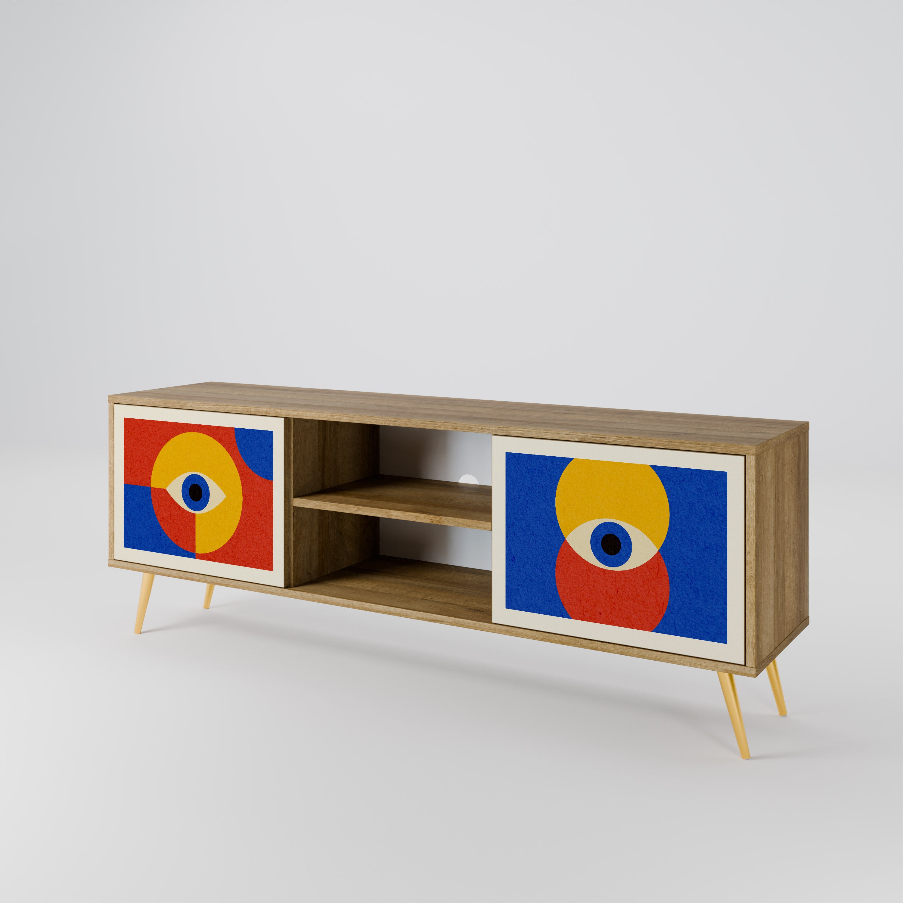 Mueble de TV de 2 puertas GEOMETRIC EYES con efecto roble