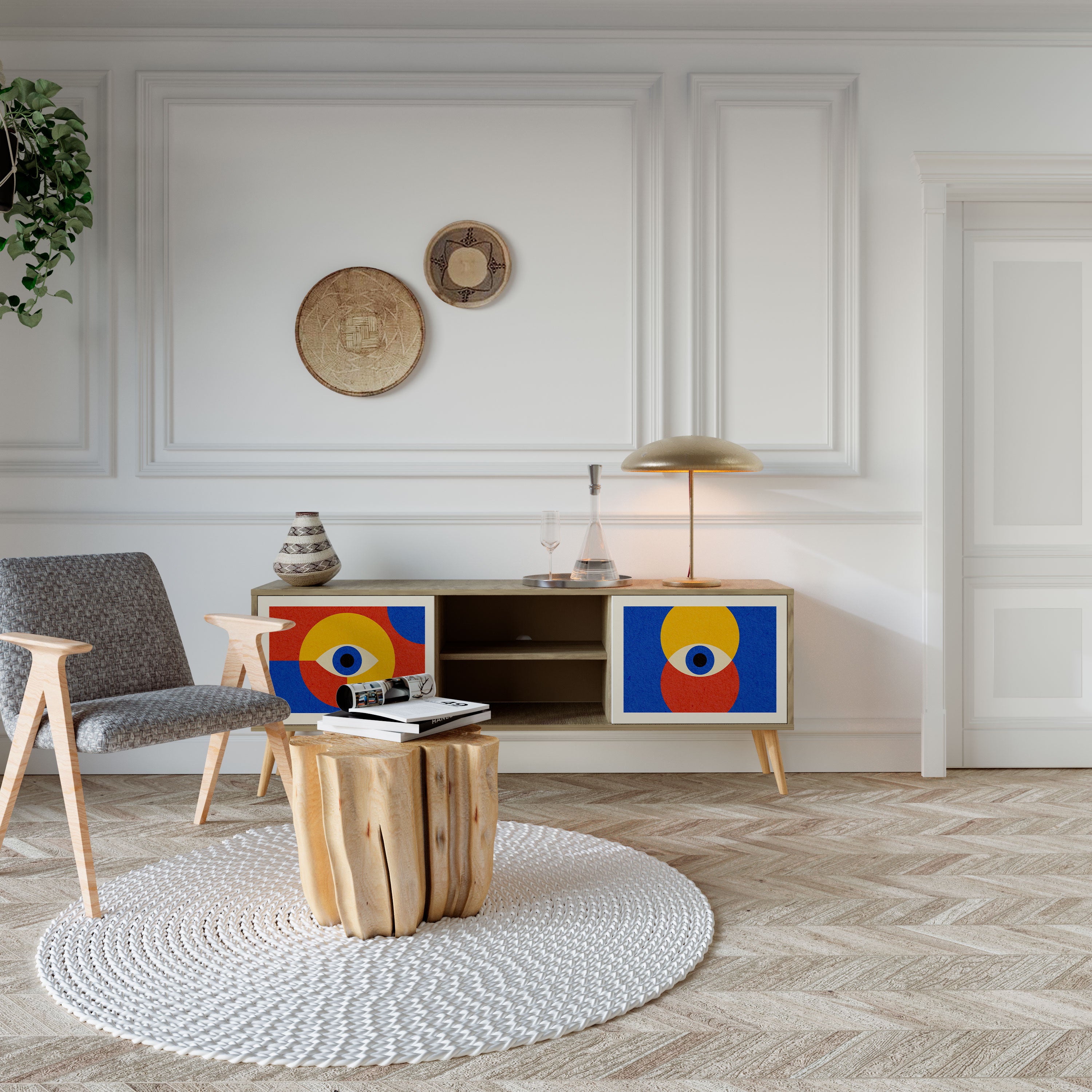 Mueble de TV de 2 puertas GEOMETRIC EYES con efecto roble