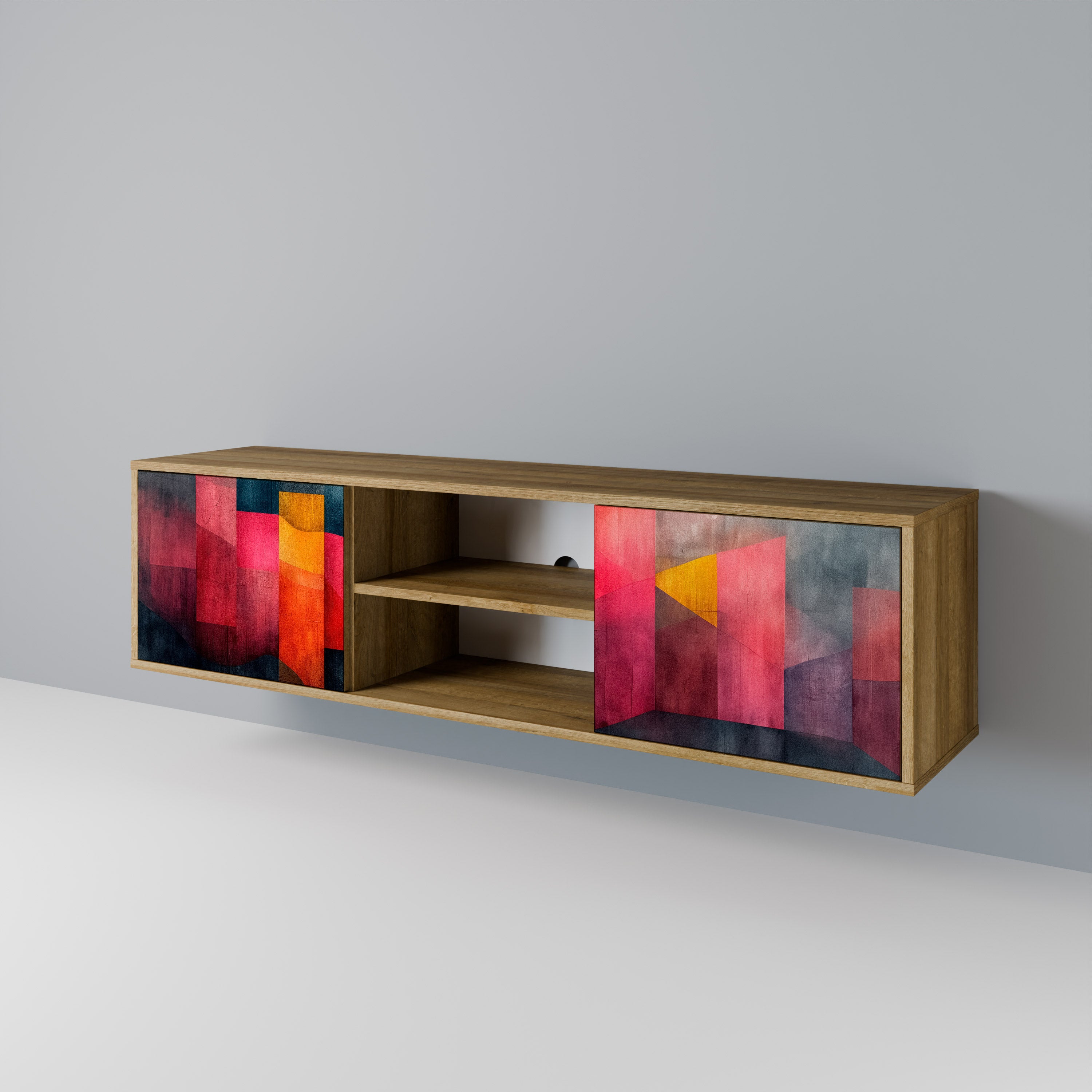Mueble de TV de 2 puertas COLORFUL SOUNDS con efecto roble