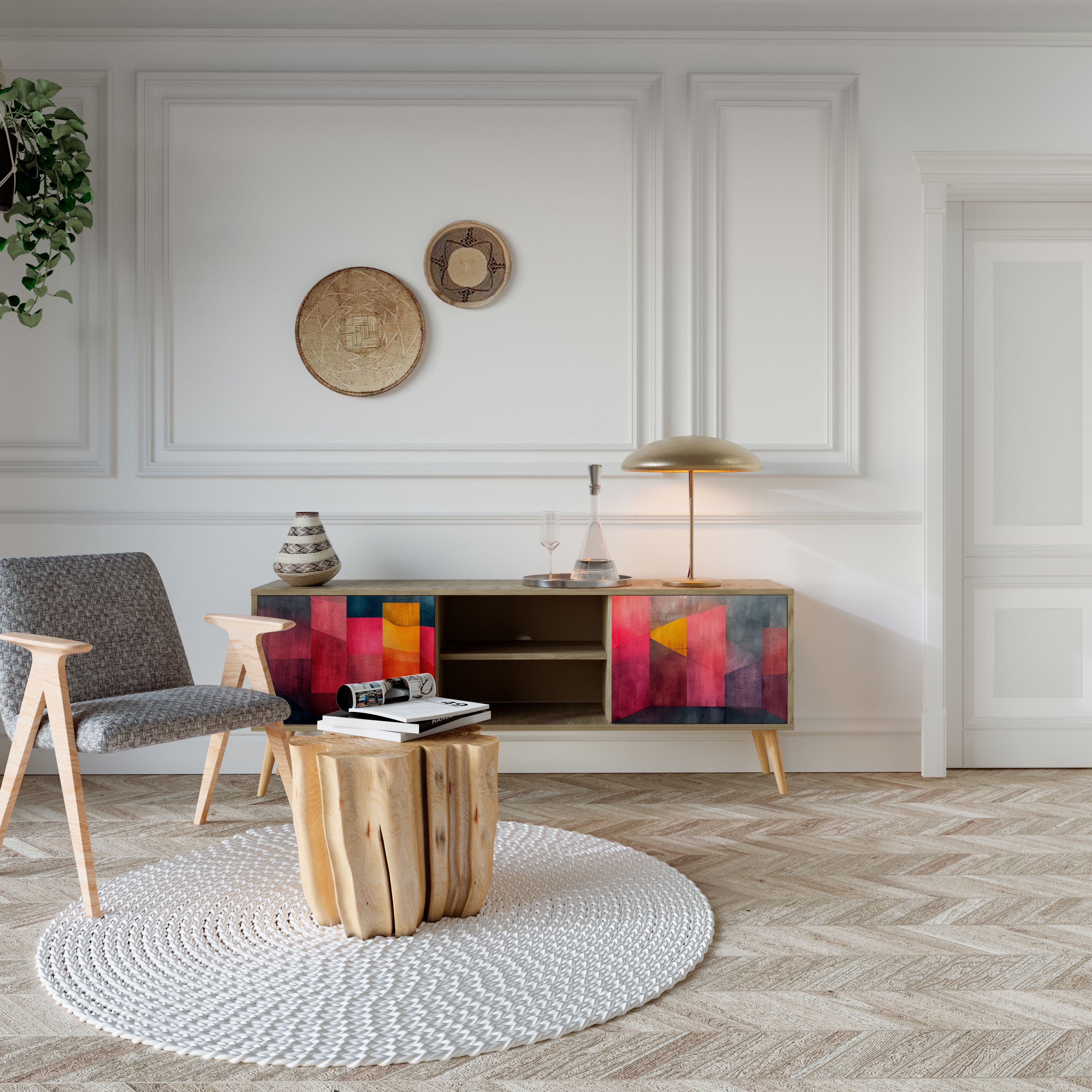 Mueble de TV de 2 puertas COLORFUL SOUNDS con efecto roble