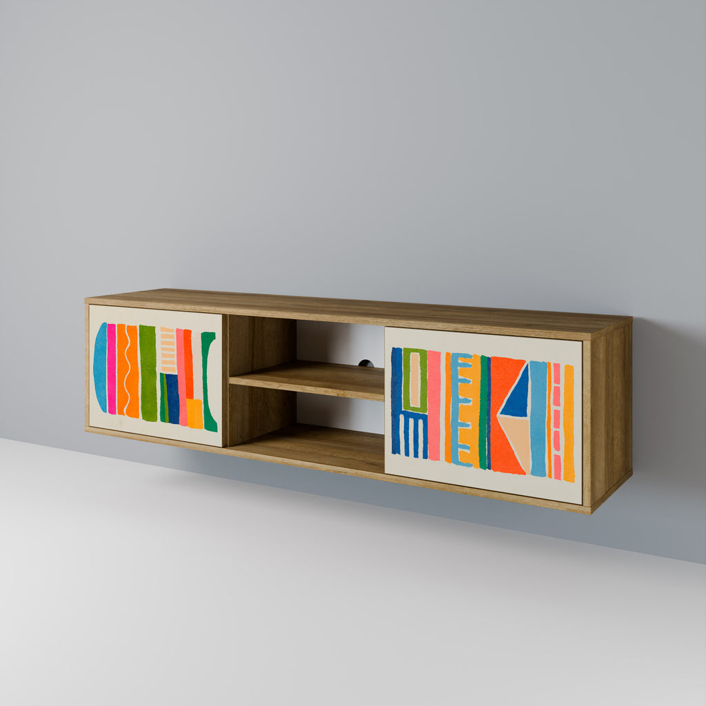 Mueble de TV de 2 puertas GEOMETRIC SHINE con efecto roble