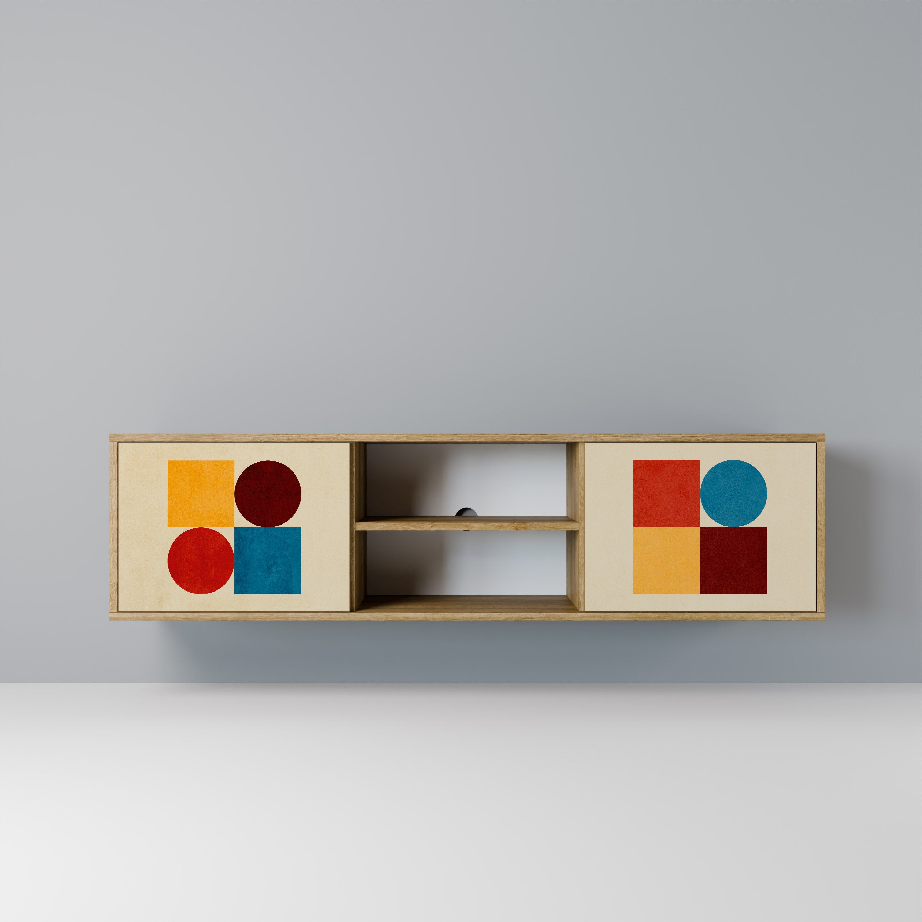 Mueble de TV de 2 puertas GEOMETRIC PUZZLE con efecto roble