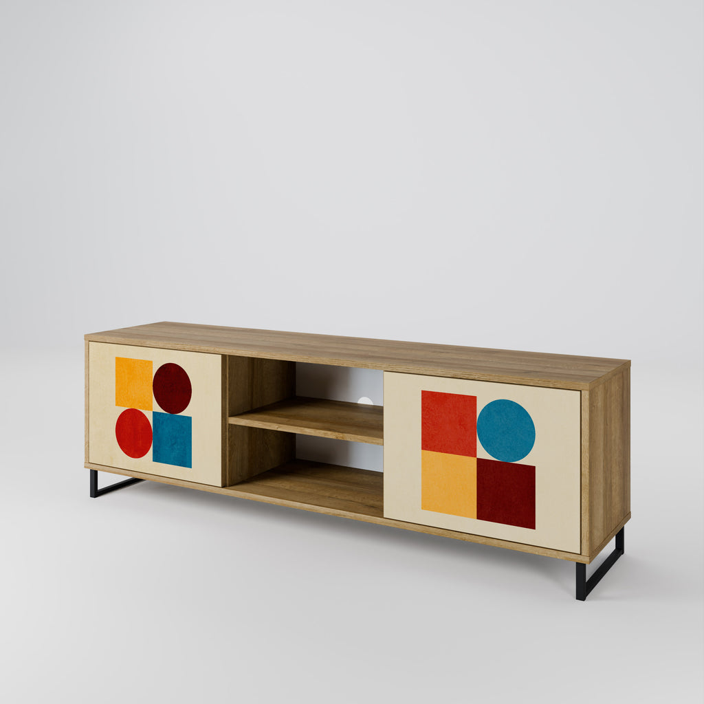 Mueble de TV de 2 puertas GEOMETRIC PUZZLE con efecto roble