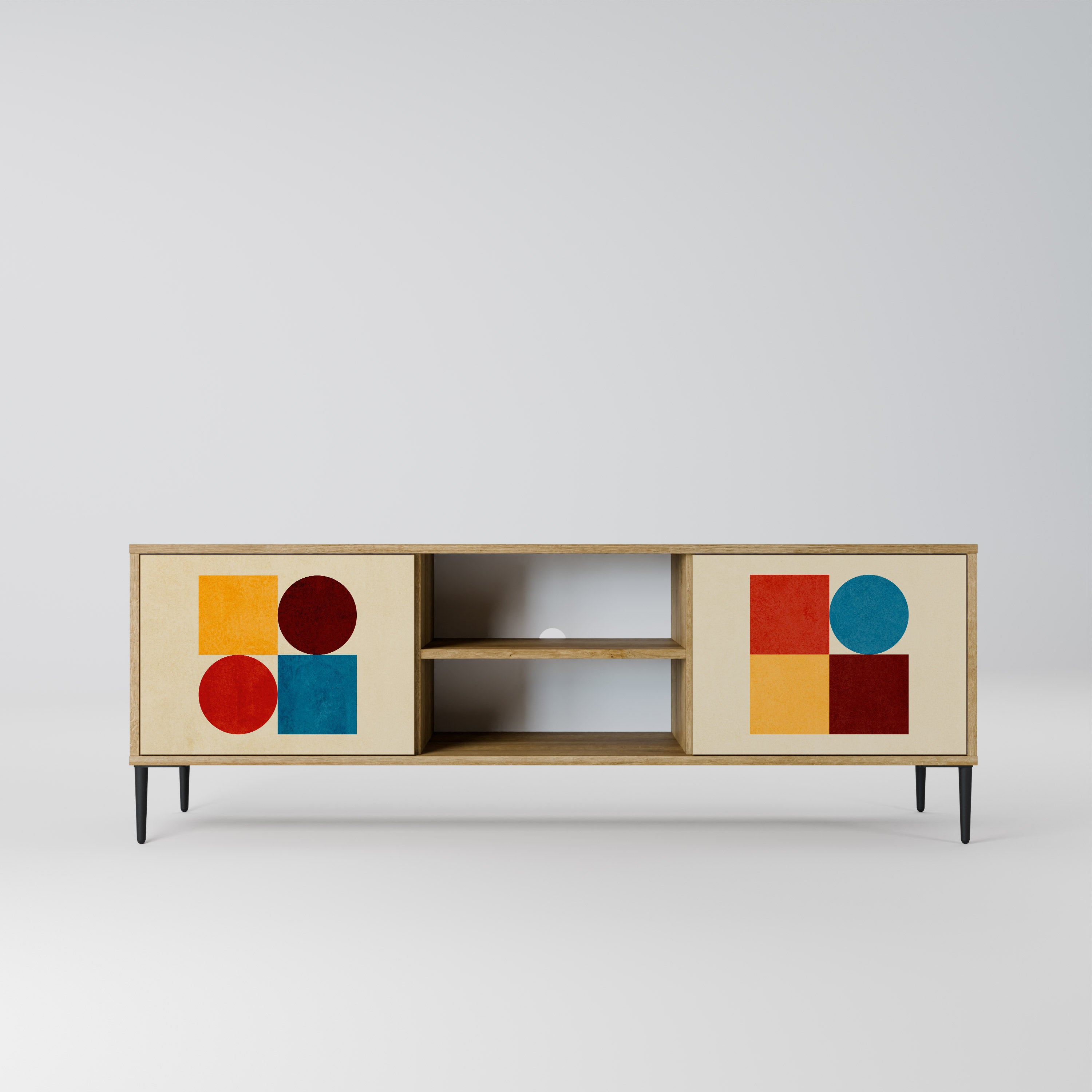 Mueble de TV de 2 puertas GEOMETRIC PUZZLE con efecto roble