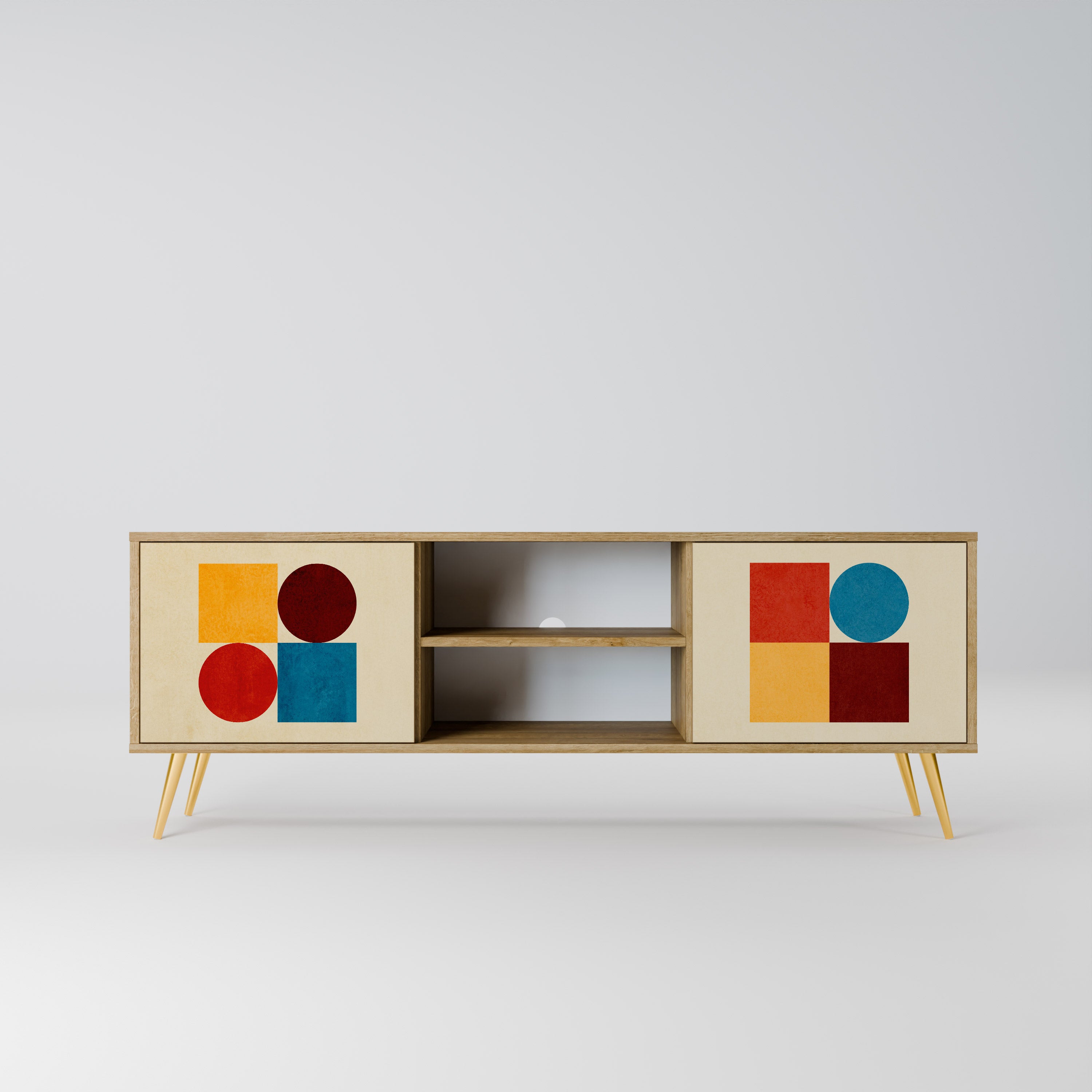 Mueble de TV de 2 puertas GEOMETRIC PUZZLE con efecto roble