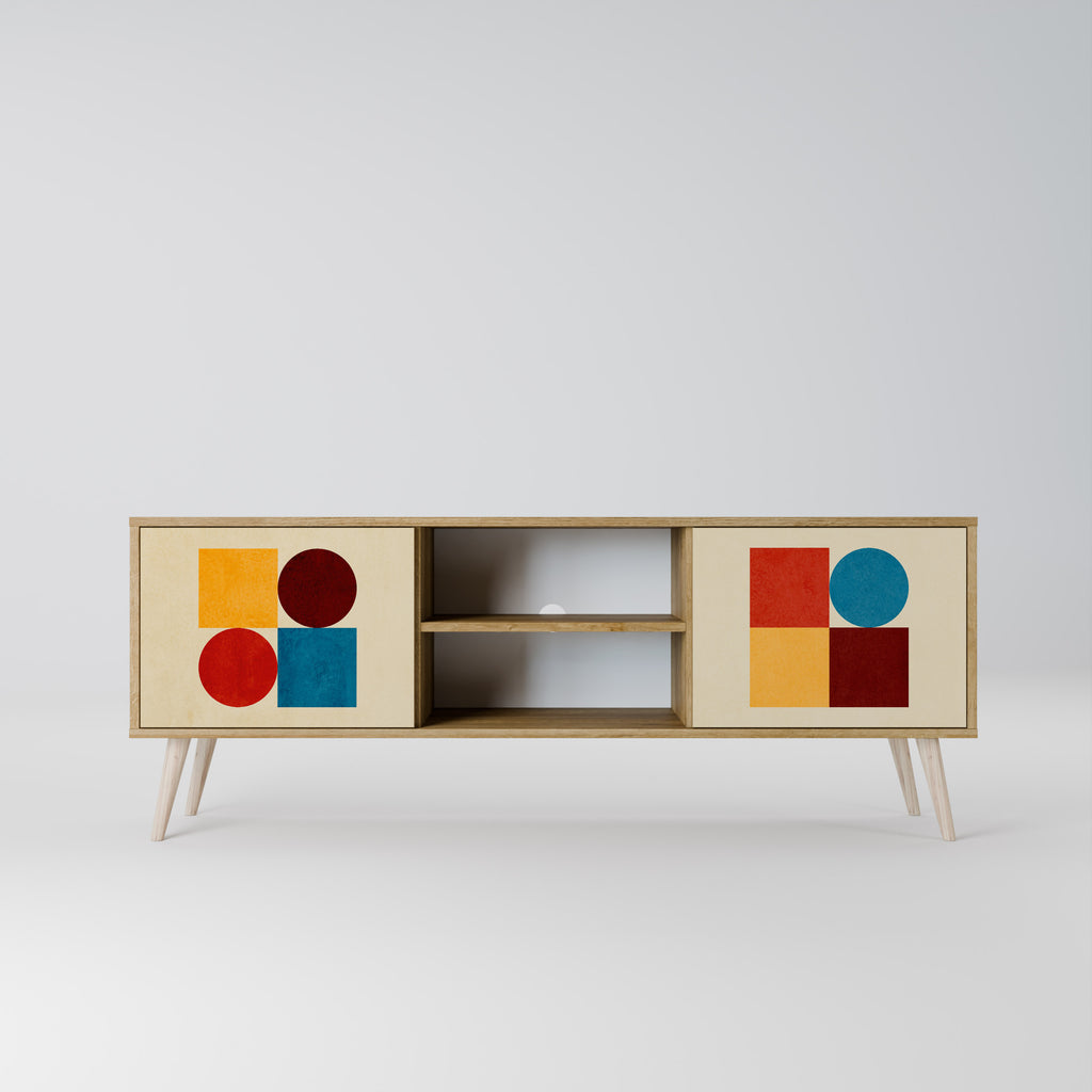 Mueble de TV de 2 puertas GEOMETRIC PUZZLE con efecto roble