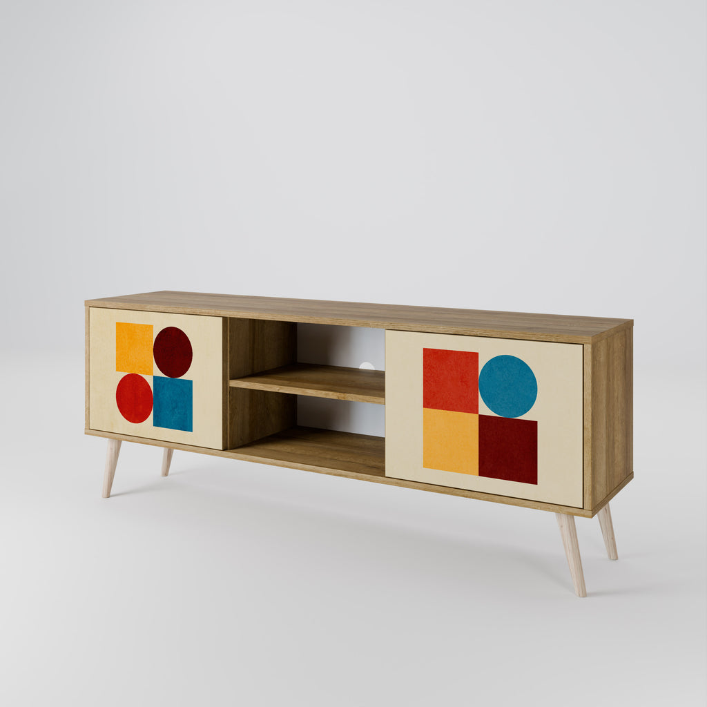 Mueble de TV de 2 puertas GEOMETRIC PUZZLE con efecto roble