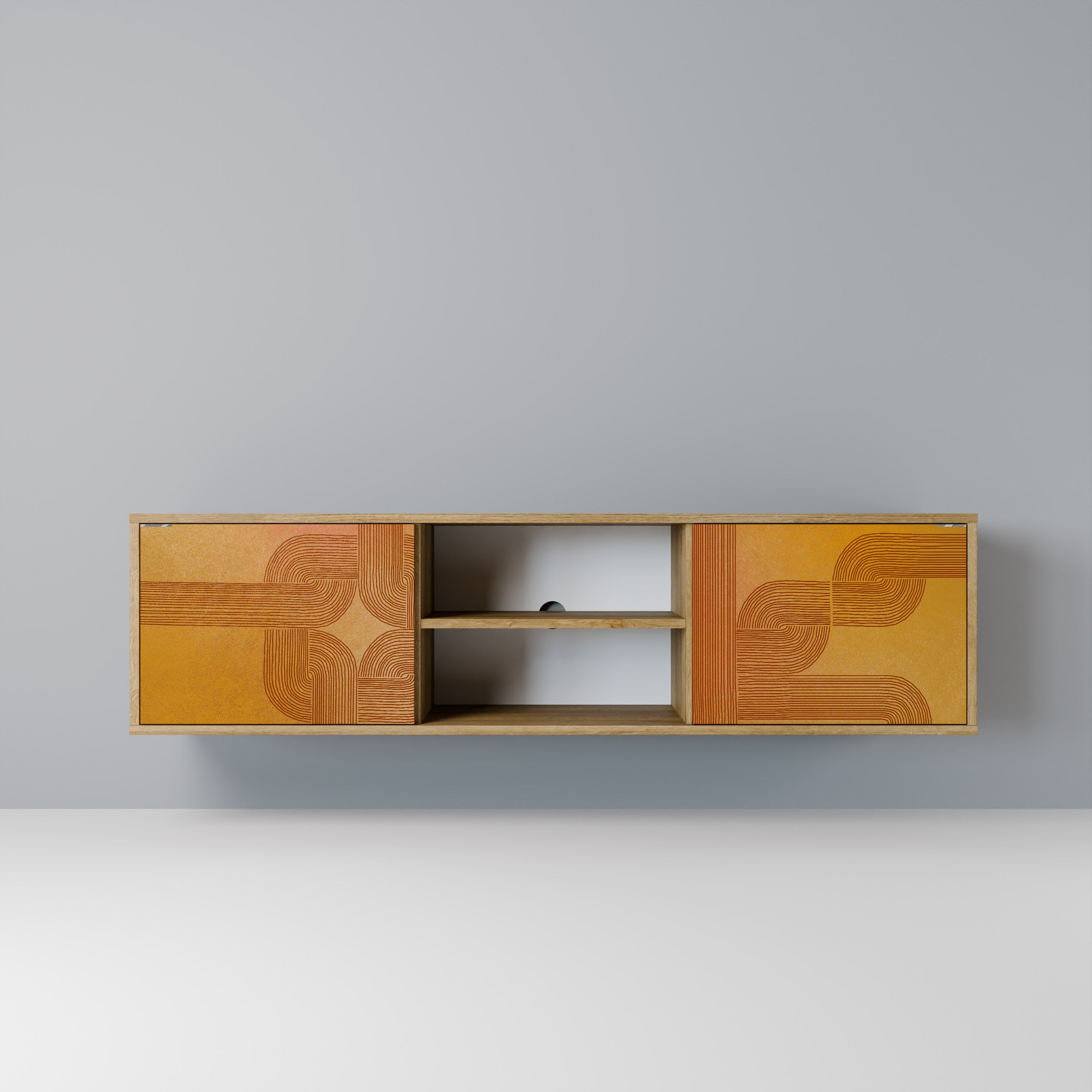 FORTALECIENDO LA RELACIÓN Mueble de TV de 2 puertas en efecto roble