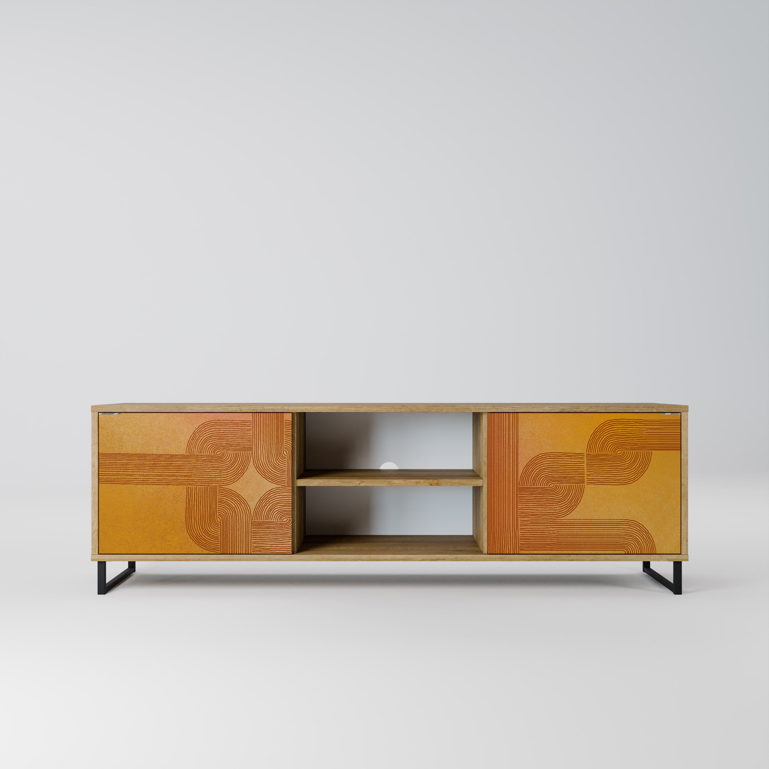 FORTALECIENDO LA RELACIÓN Mueble de TV de 2 puertas en efecto roble