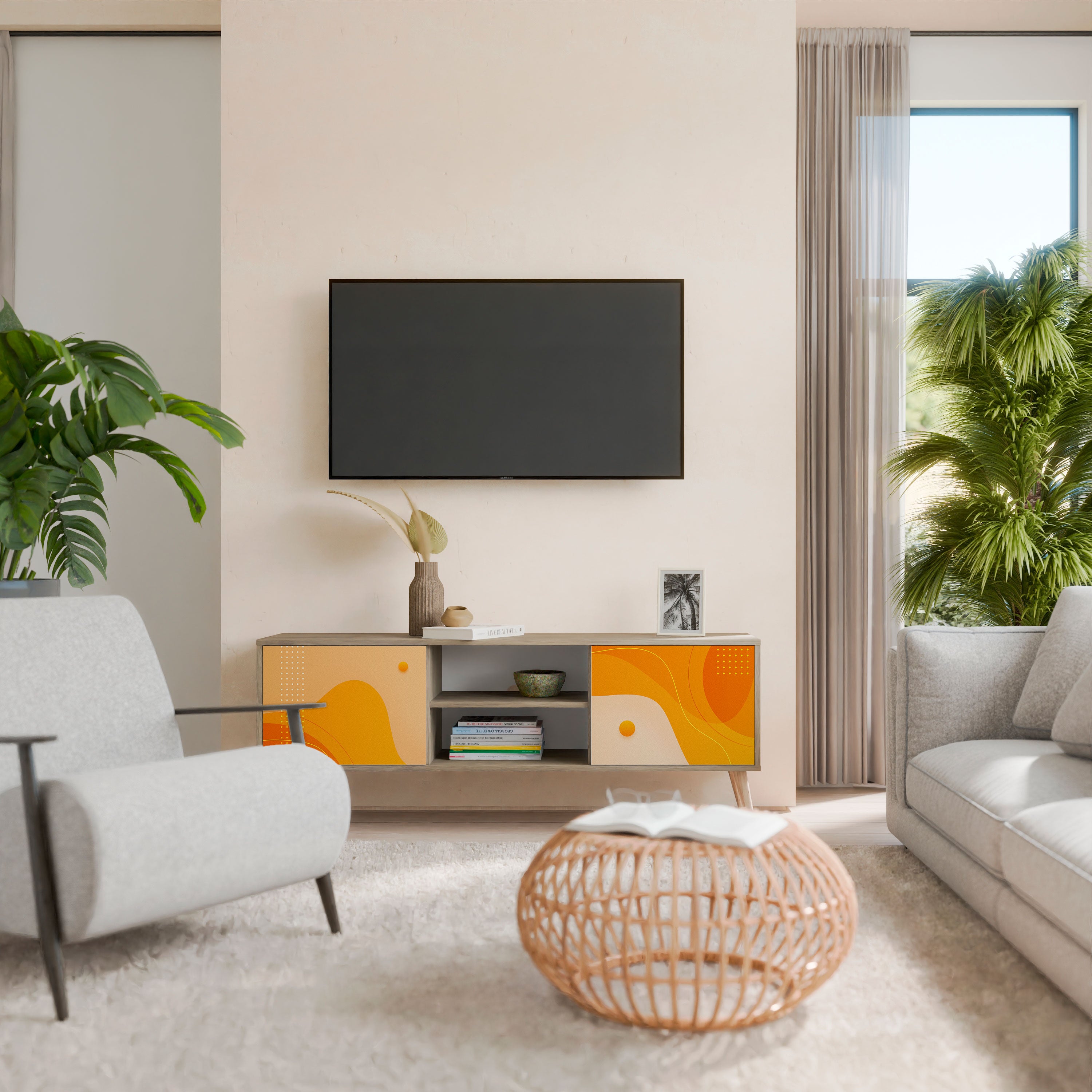 Mueble de TV de 2 puertas con efecto roble ORANGE ARRANGEMENT
