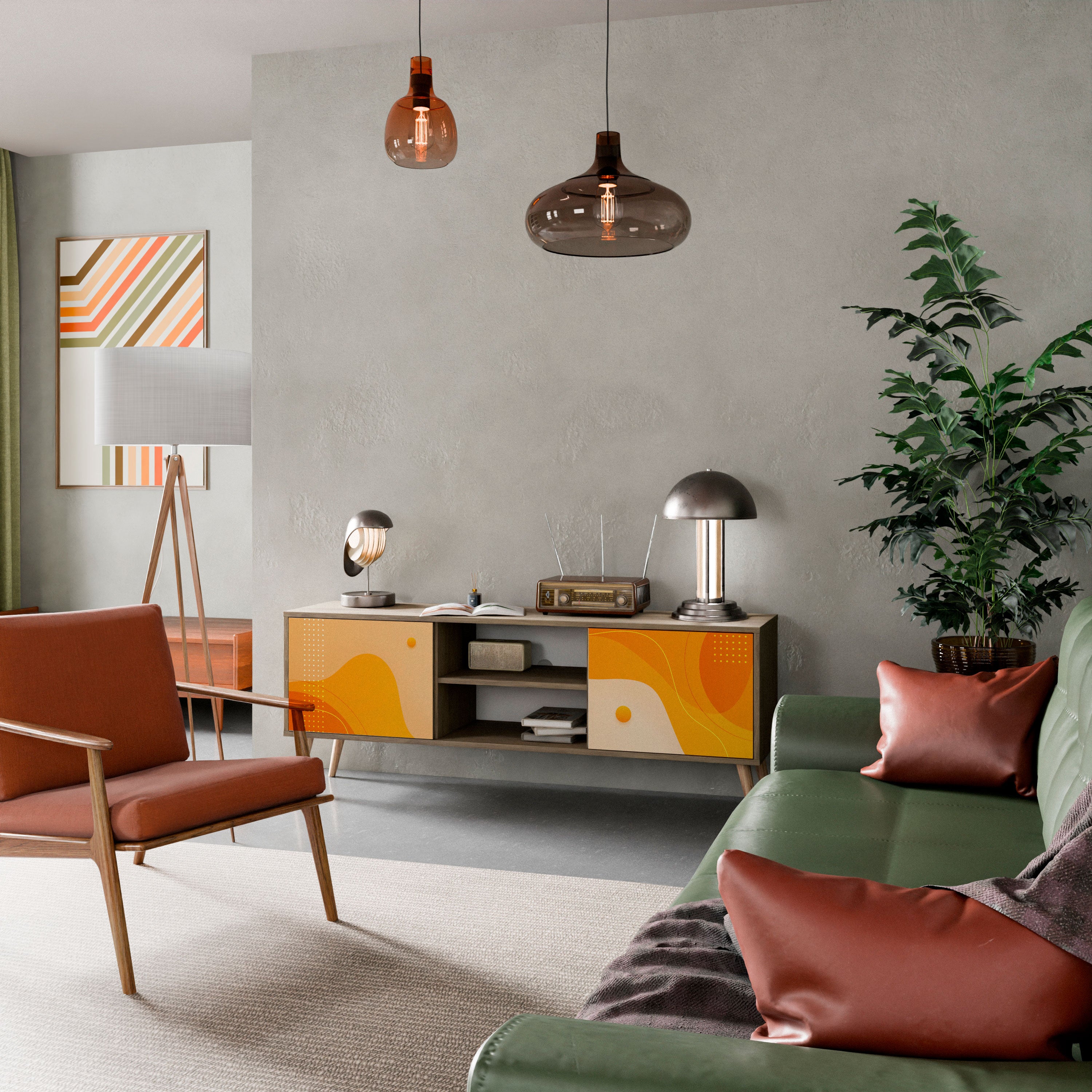 Mueble de TV de 2 puertas con efecto roble ORANGE ARRANGEMENT