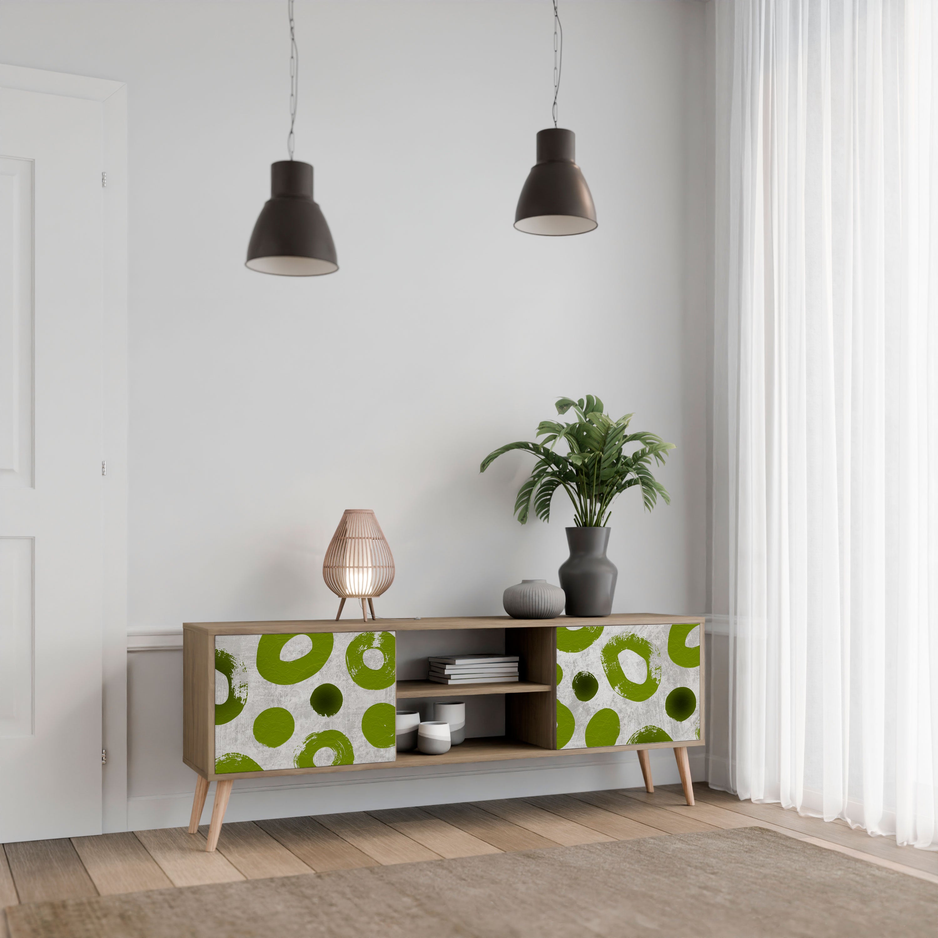 Mueble de TV de 2 puertas GREEN RHAPSODY con efecto roble