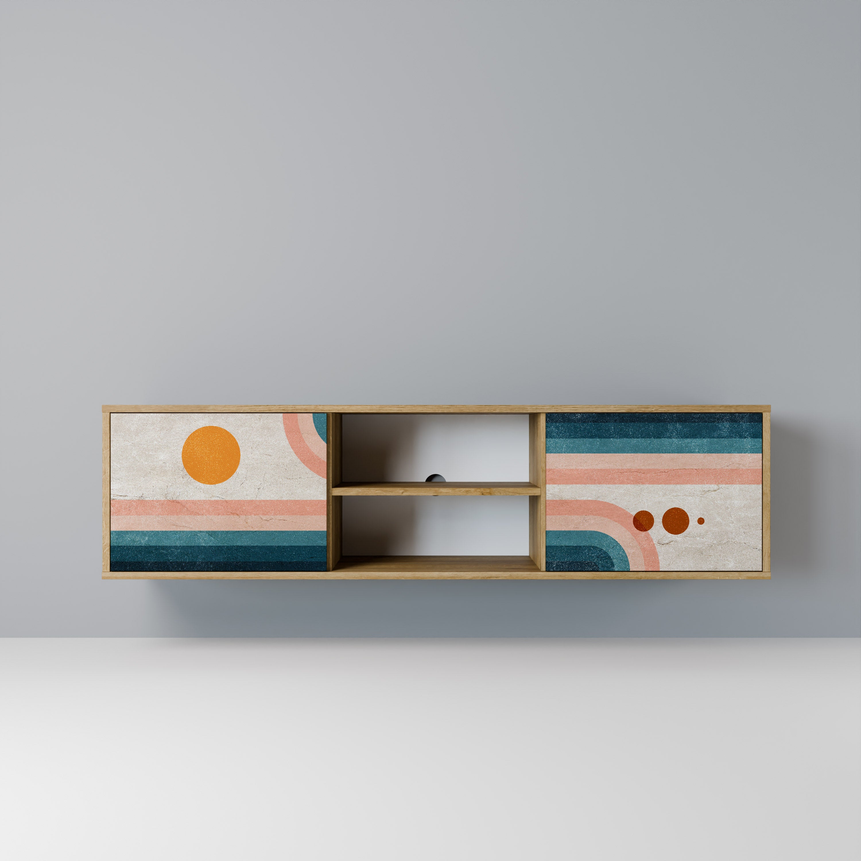 Mueble de TV de 2 puertas TWO HALVES con efecto roble