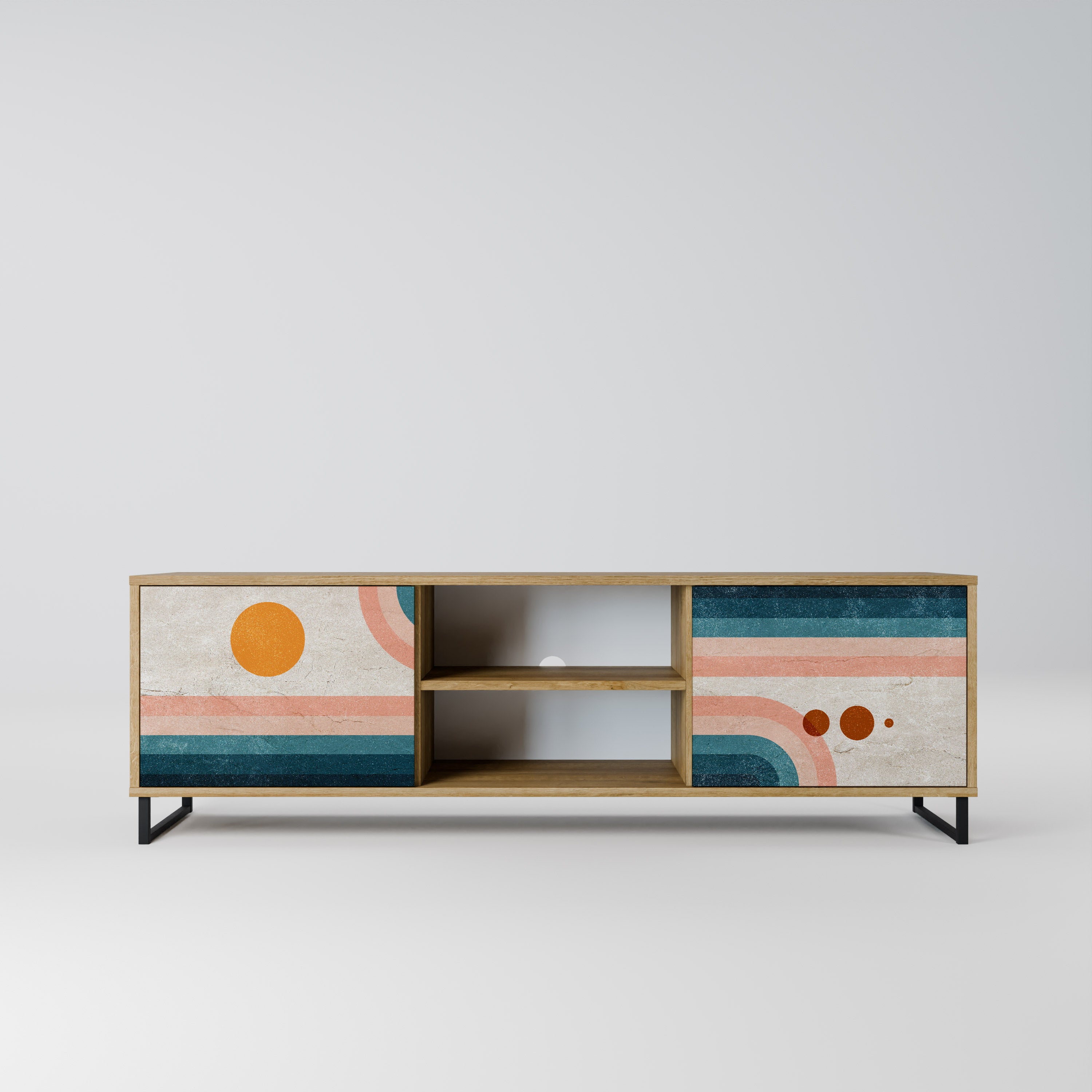 Mueble de TV de 2 puertas TWO HALVES con efecto roble