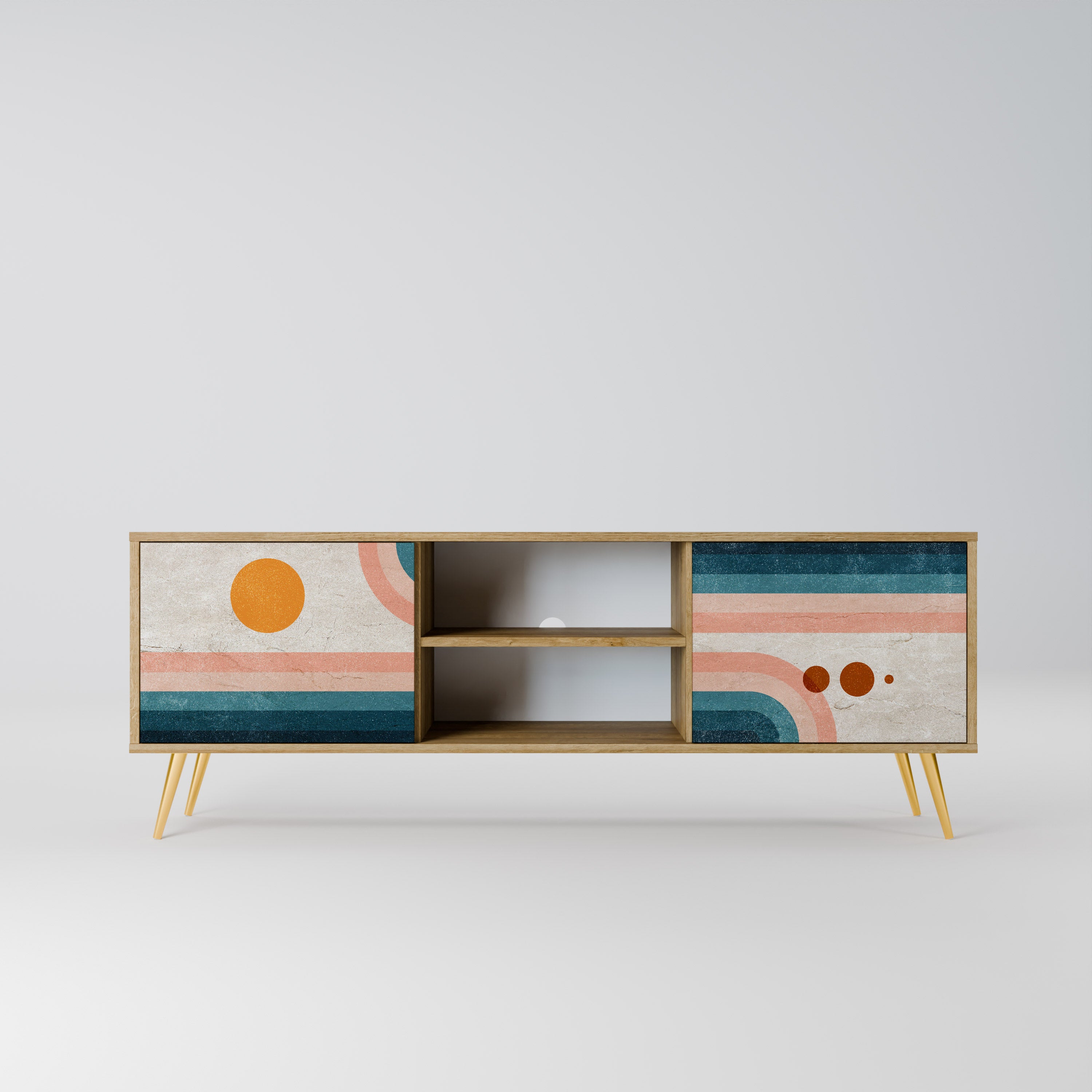 Mueble de TV de 2 puertas TWO HALVES con efecto roble