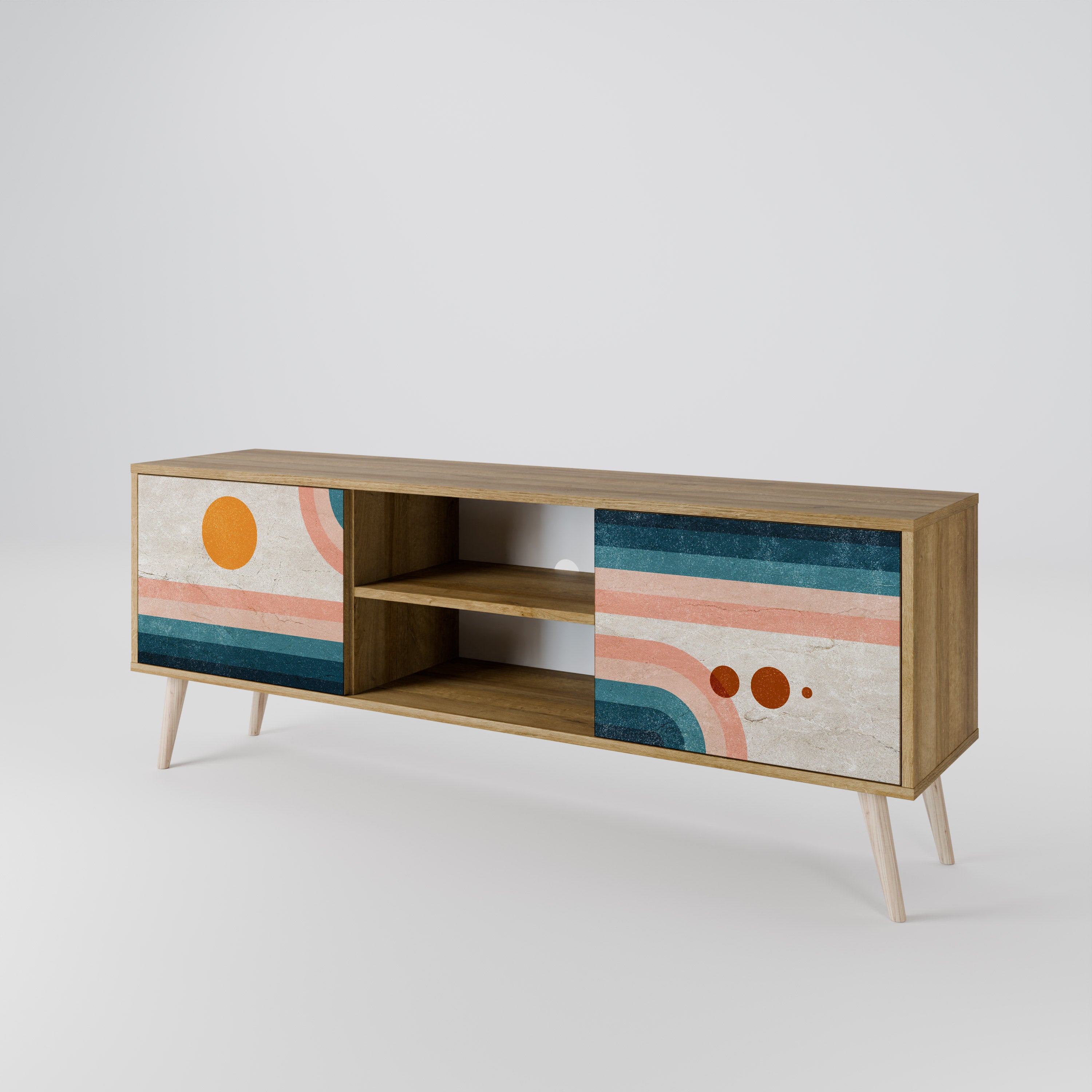 Mueble de TV de 2 puertas TWO HALVES con efecto roble