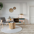 TWO HALVES Mueble de TV de 2 Puertas en Efecto Roble