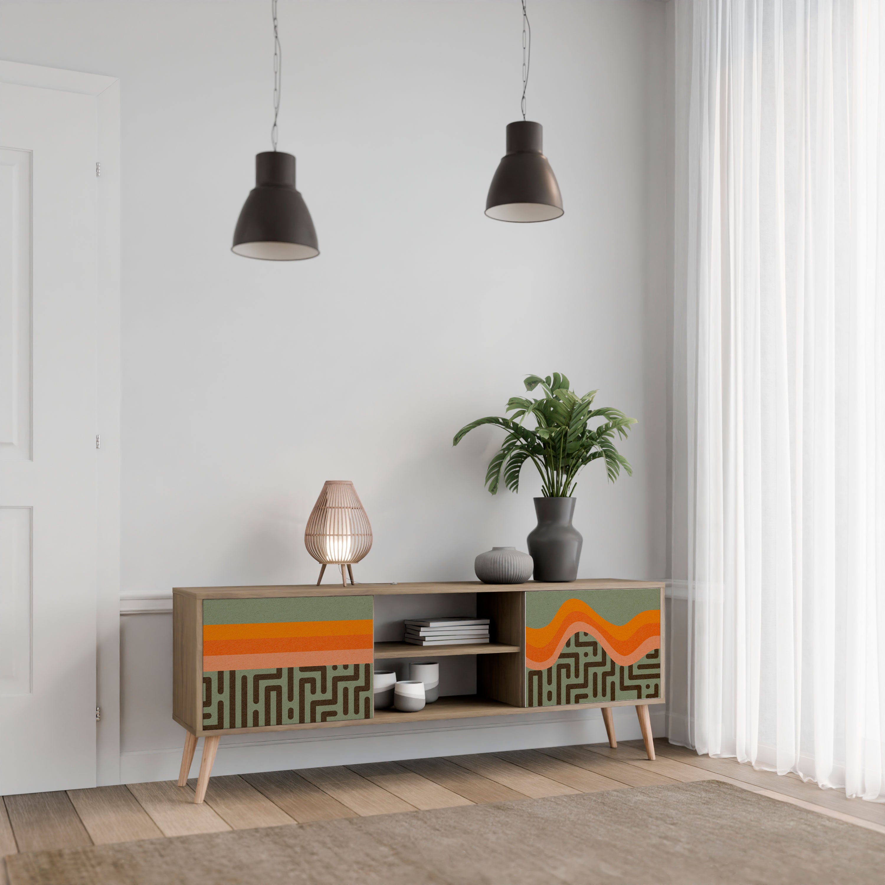 SOLUCIONES SIMPLES Mueble de TV de 2 puertas con efecto roble