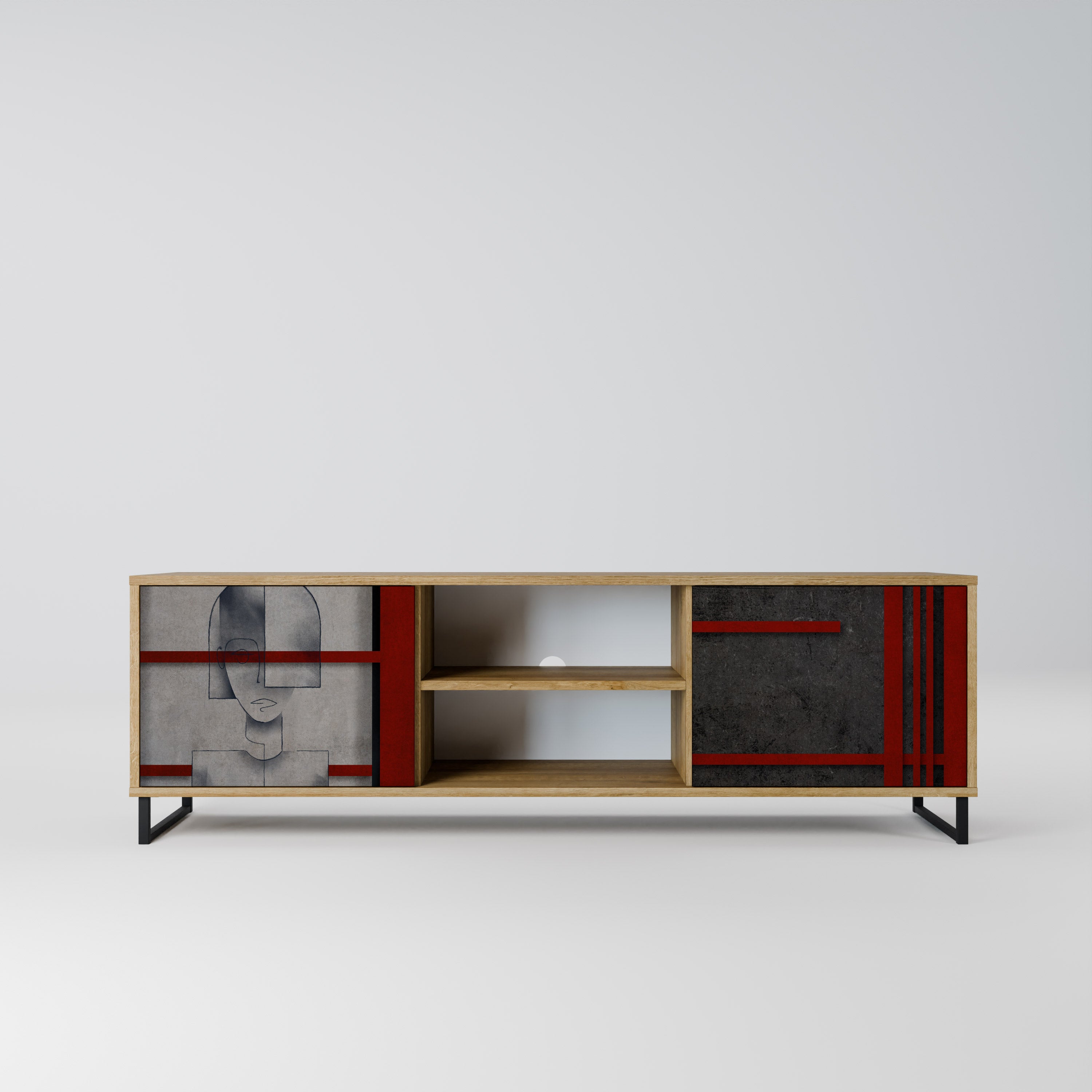 Mueble de TV de 2 puertas GRAY FIGURES con efecto roble