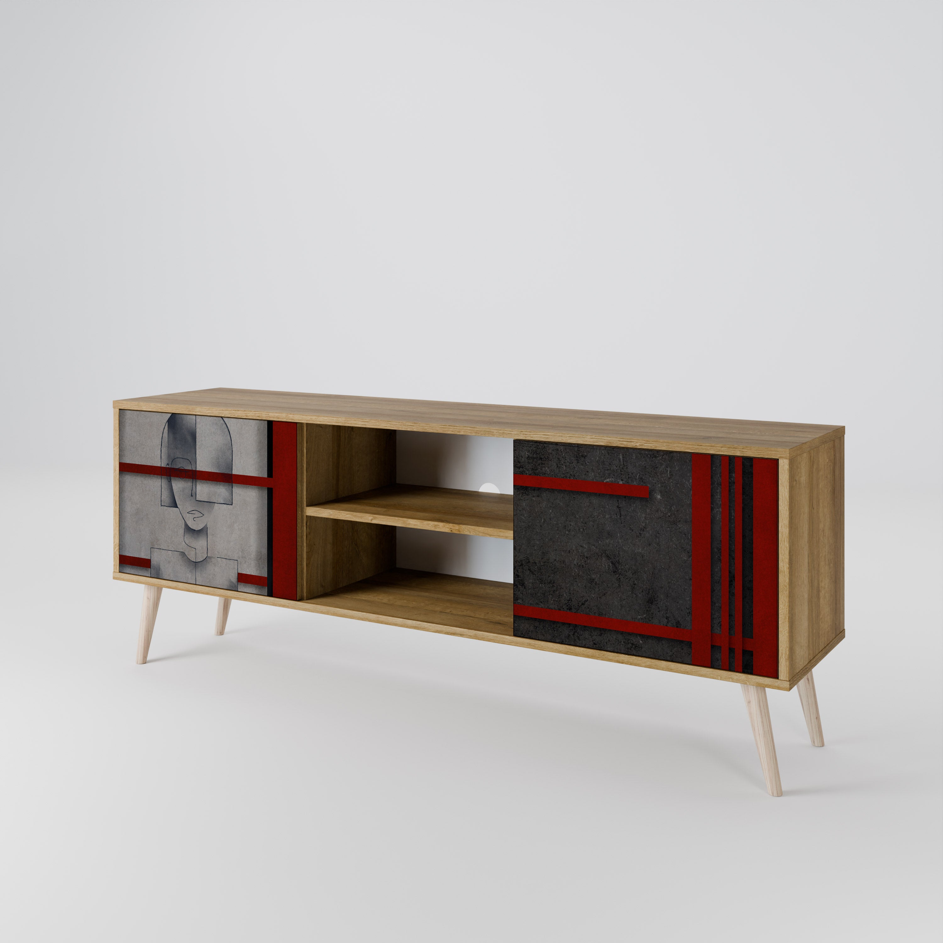 Mueble de TV de 2 puertas GRAY FIGURES con efecto roble