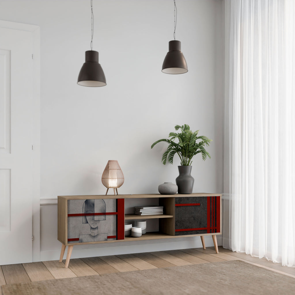 Mueble de TV de 2 puertas GRAY FIGURES con efecto roble