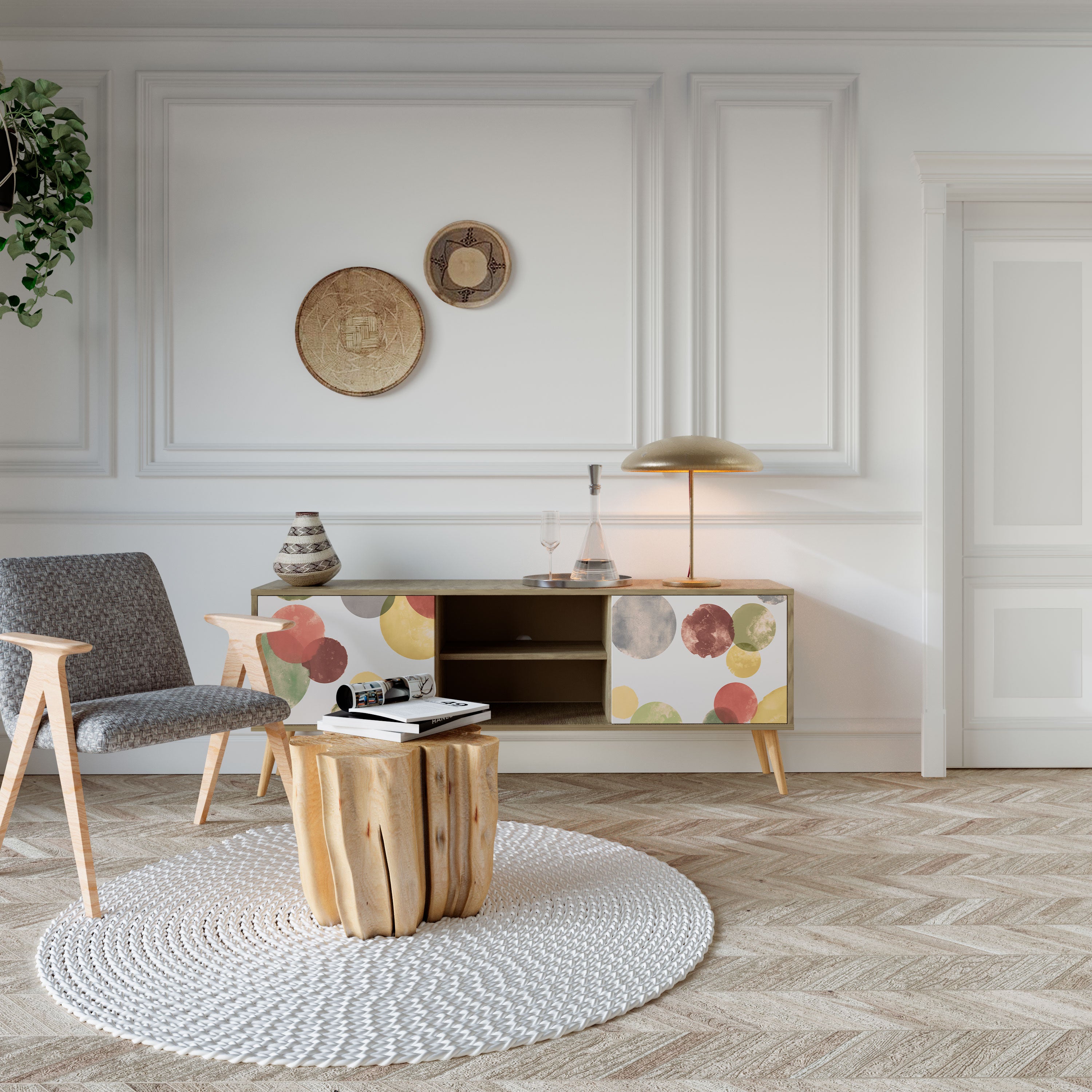 Mueble de TV FLEETING HAPPINESS de 2 puertas con efecto roble