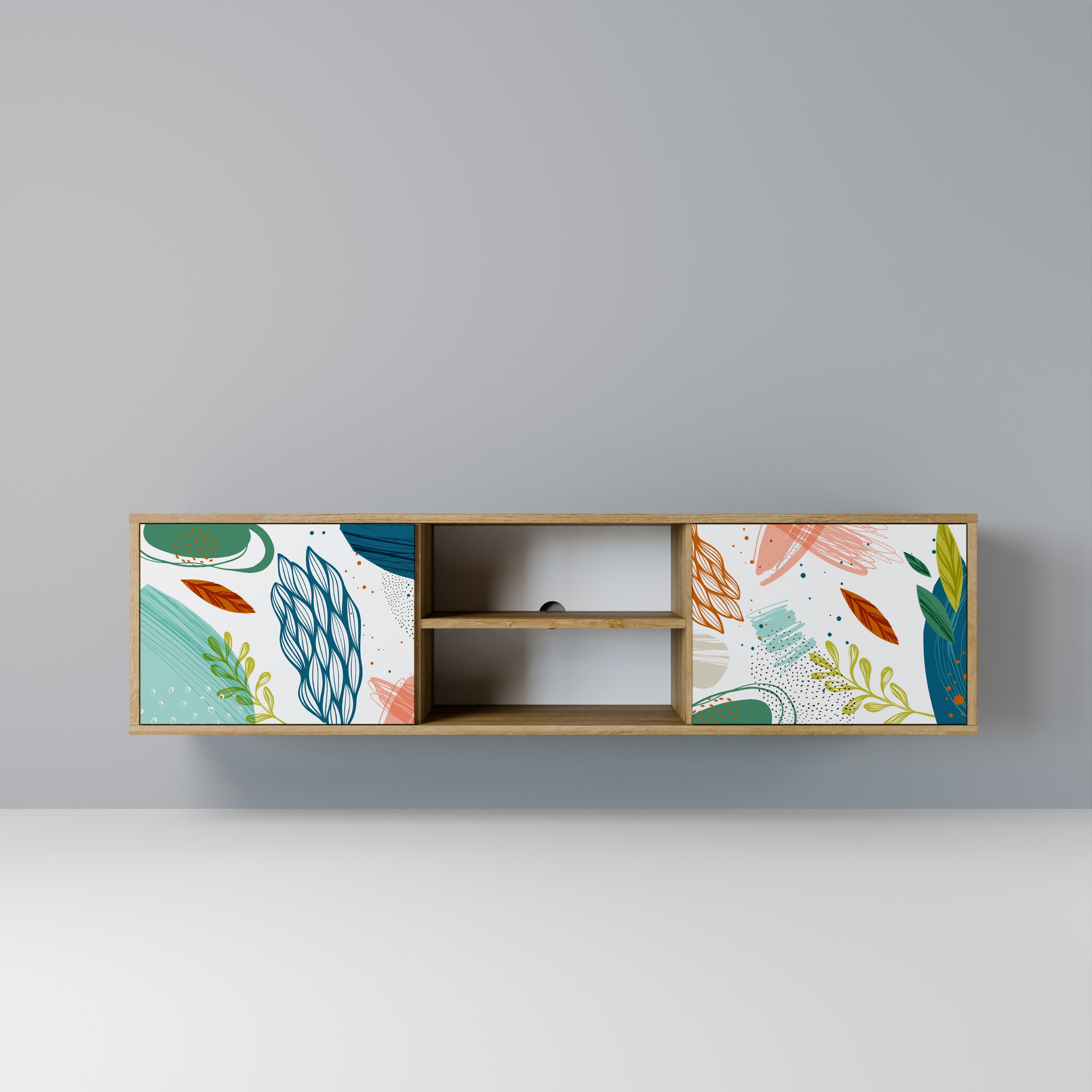 Mueble de TV de 2 puertas BOTANICAL HURRICANE con efecto roble